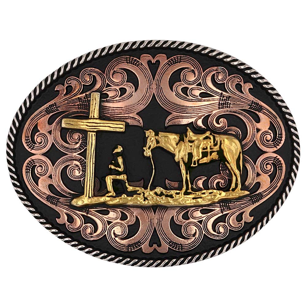Montana Tri-tone Christian Cowboy Attitude Buckle A1005