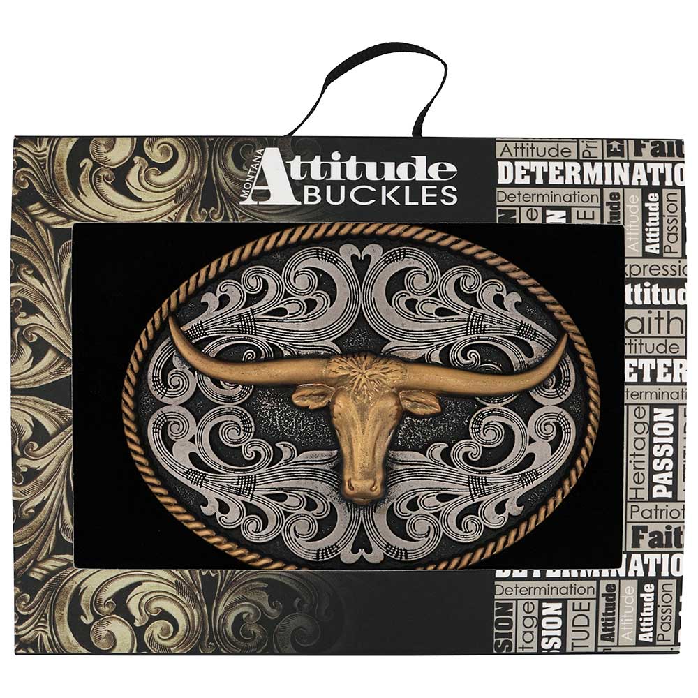 Montana Two-Tone Longhorn Attitude Buckle A1015P