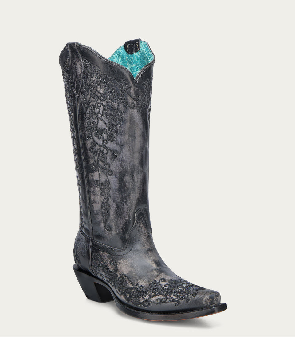Corral Women's Floral Embroidery Boot A4800 - Black/Bone