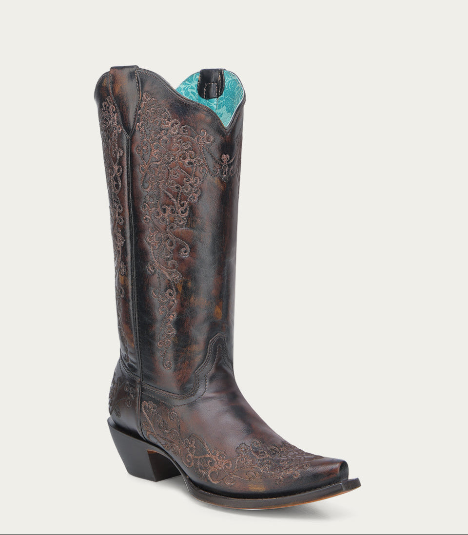 Corral Women's Floral Embroidery Boot A4801 - Black/Honey