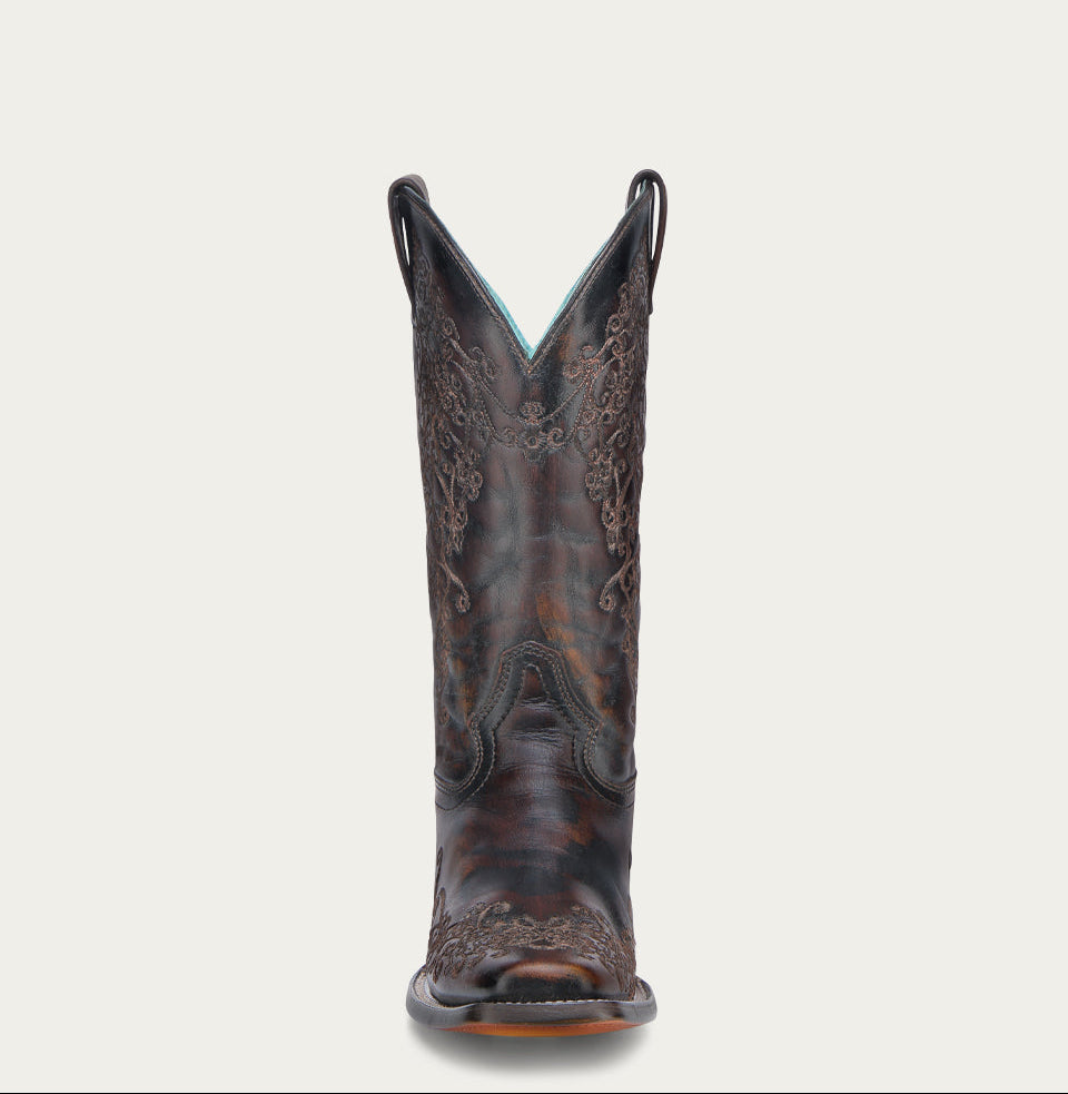 Corral Women's Floral Embroidery Square Toe Boot A4806 - Black/Honey