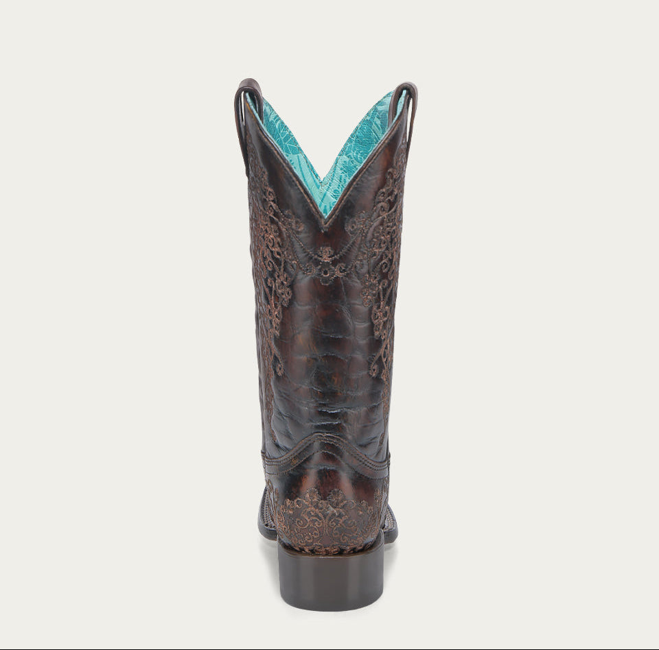 Corral Women's Floral Embroidery Square Toe Boot A4806 - Black/Honey