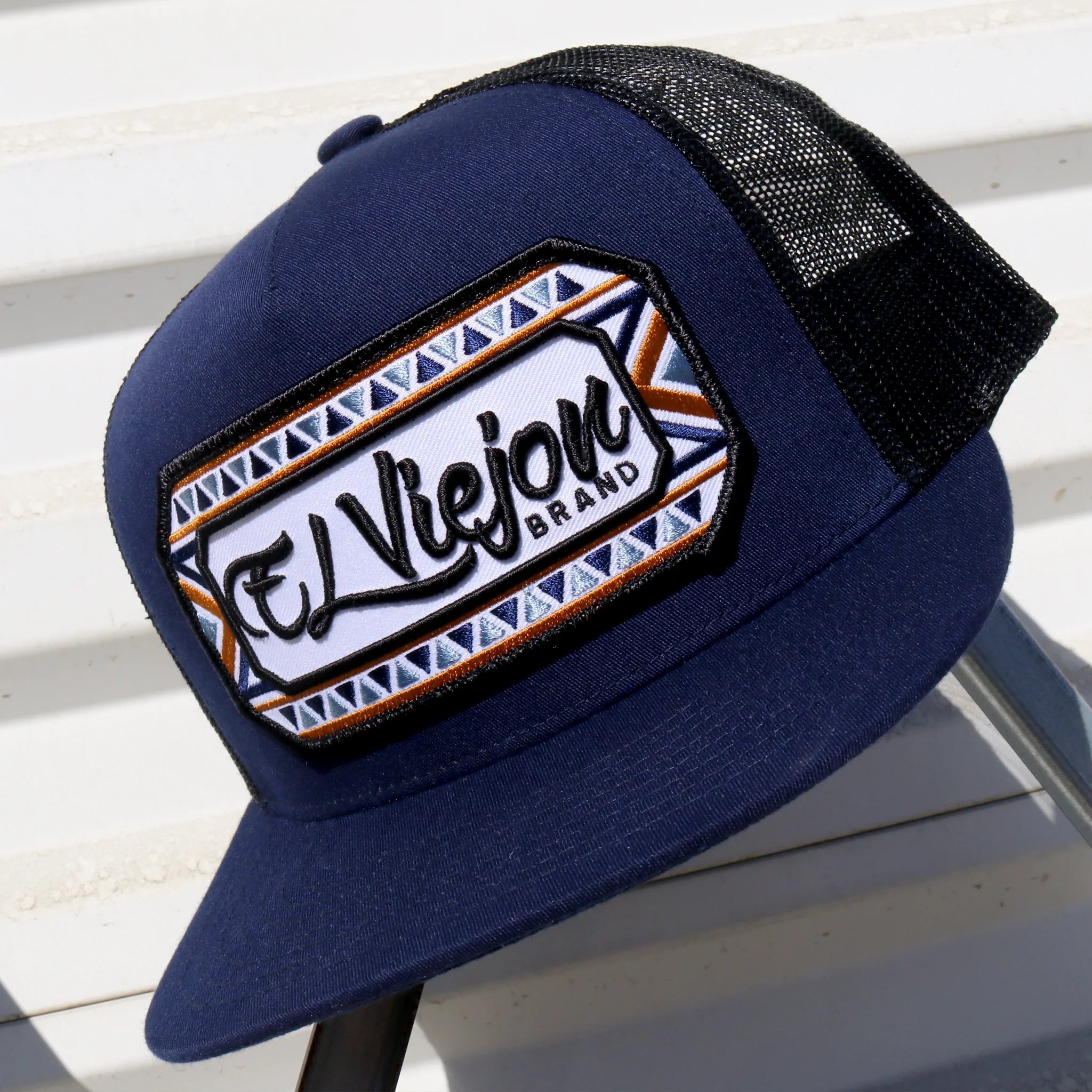El Viejon Brand Azteca Dark Navy Flat Visor Hat