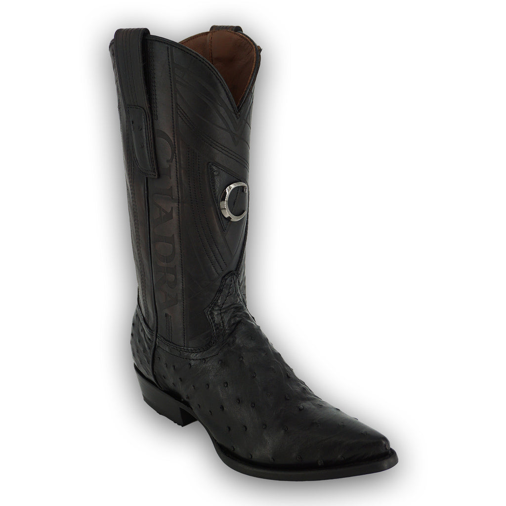 Cuadra Men's Ostrich Laser and Embroidery Snip Toe CU807 - Black