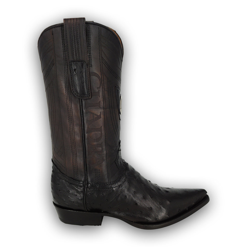 Cuadra Men's Ostrich Laser and Embroidery Snip Toe CU807 - Black