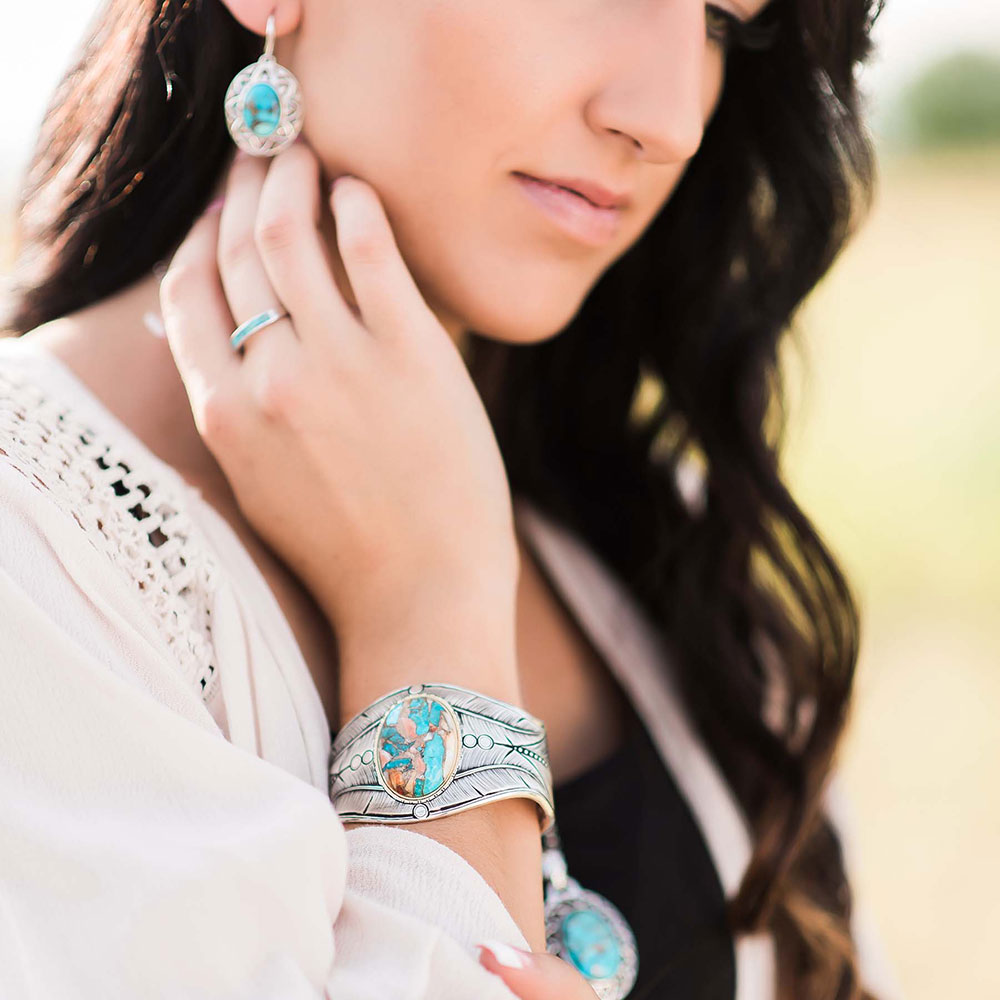 Montana Nature's Beauty Glacier Turquoise Feather Cuff Bracelet BC3358GMTQ