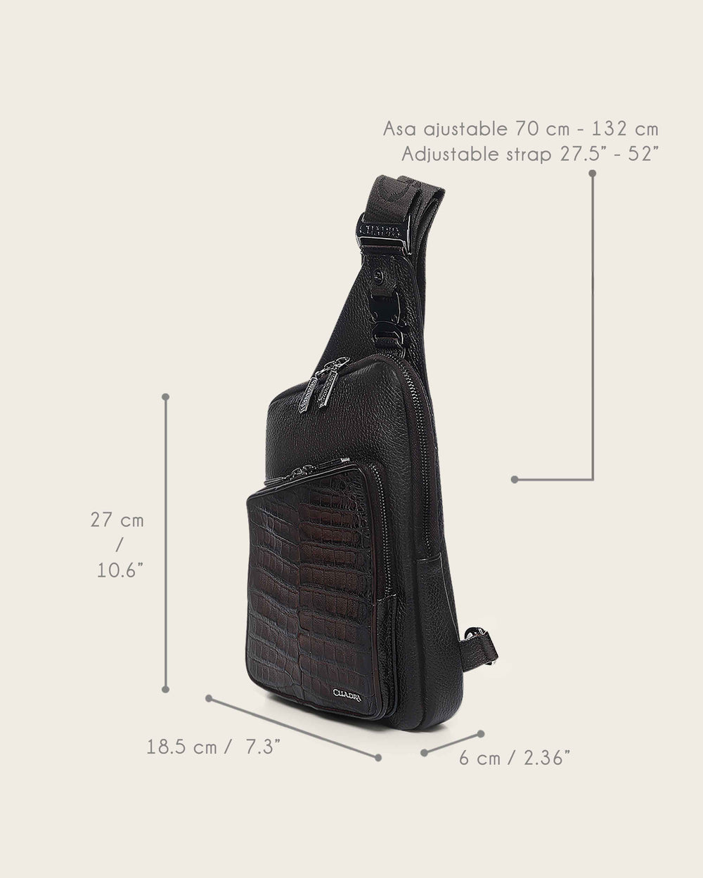 Cuadra Caiman Zipper Messenger Bag DU760 - Chocolate