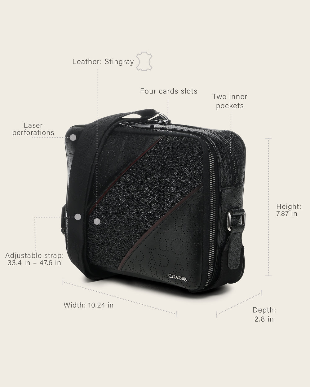 Cuadra Black Stingray Zipper Bag DU810