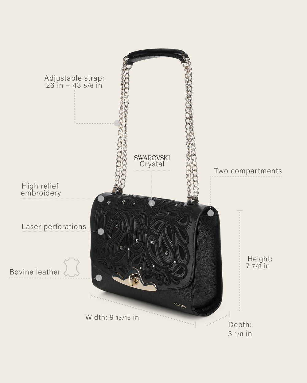 Cuadra Women's Black Cowhide Laser Bag DU822