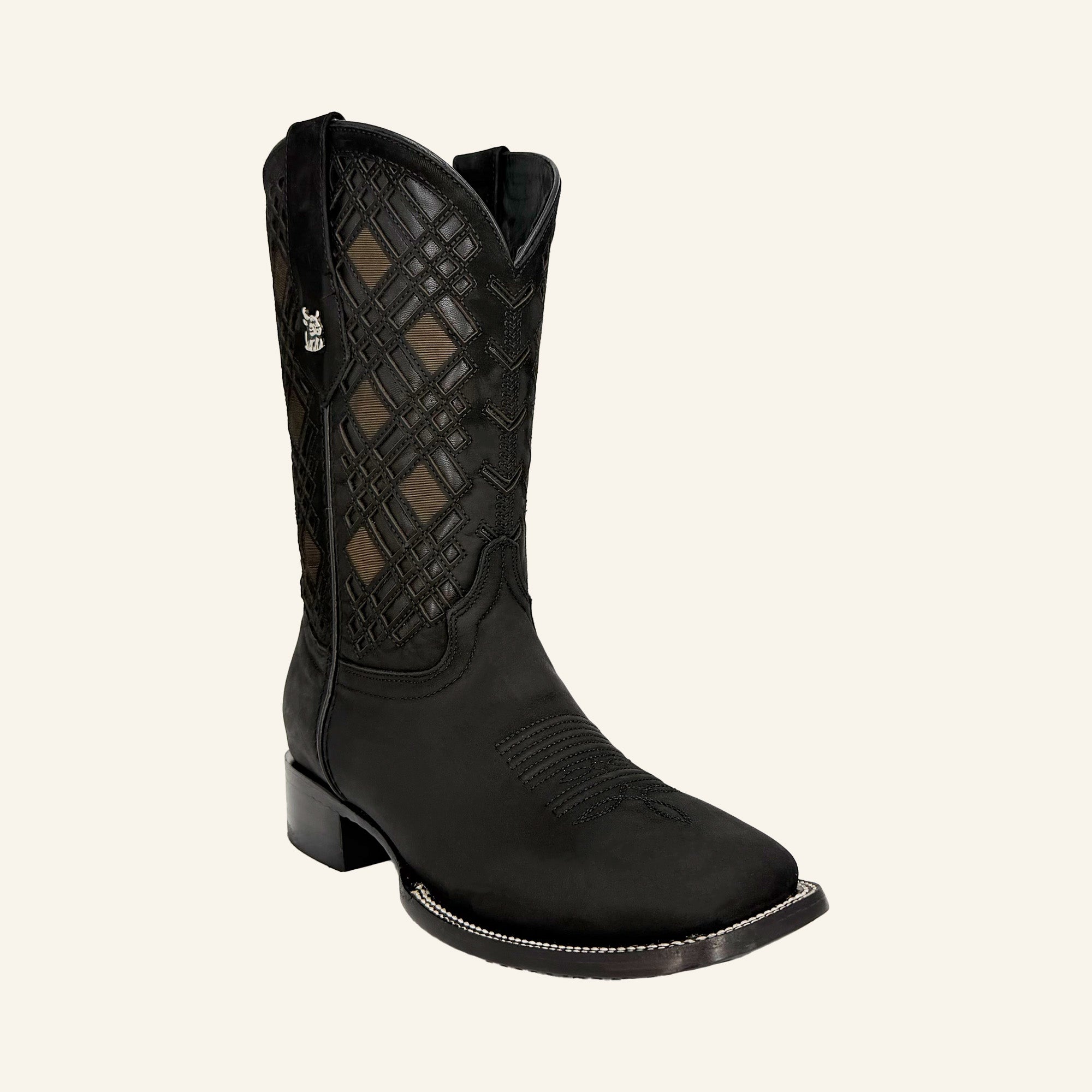 Rock'em Men's Bradley Nobuck Black Square Toe Cowboy Boot MR06