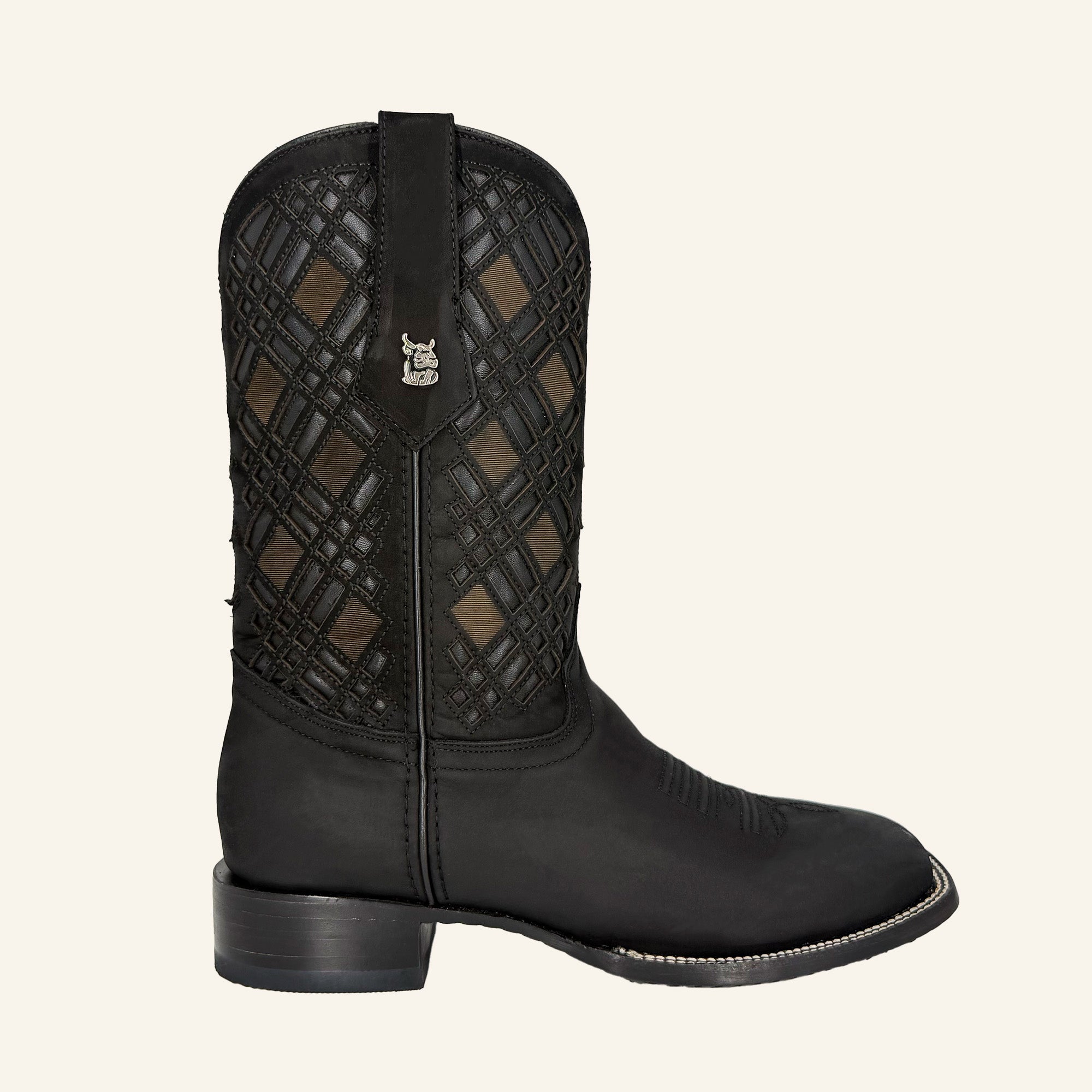 Rock'em Men's Bradley Nobuck Black Square Toe Cowboy Boot MR06