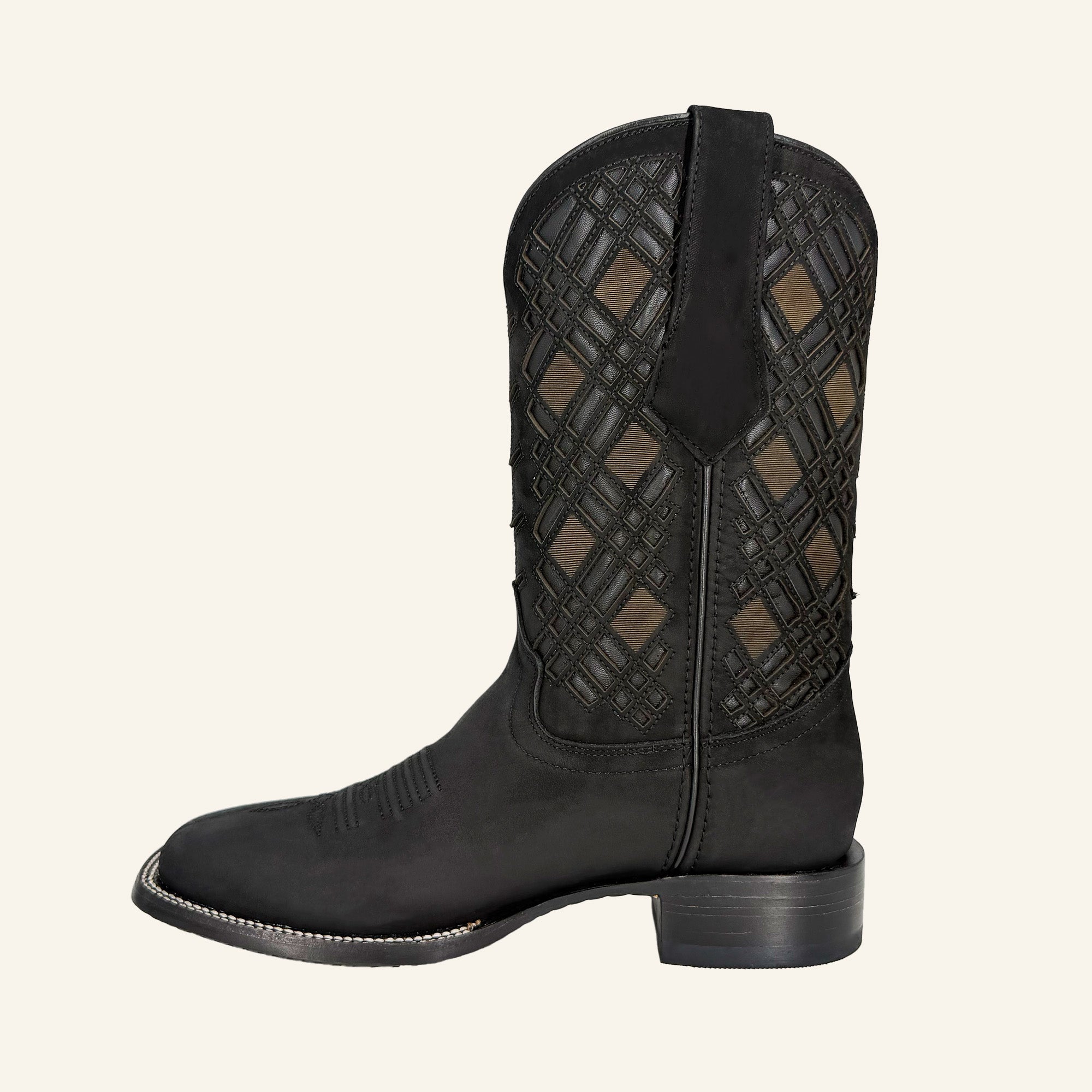 Rock'em Men's Bradley Nobuck Black Square Toe Cowboy Boot MR06