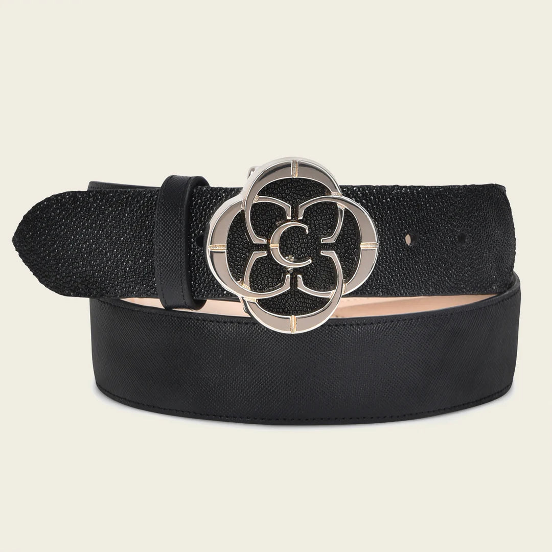 Cuadra Women's Handwoven Stingray Belt BC392 - Black