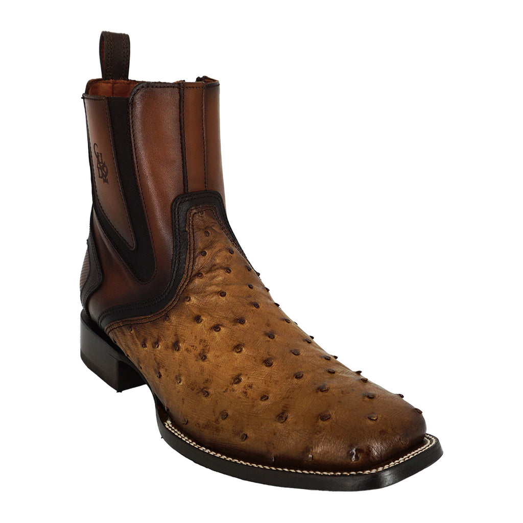 Cuadra Men's Ostrich Zipper & Elastic Square Toe CU889 - Lugano Cafe