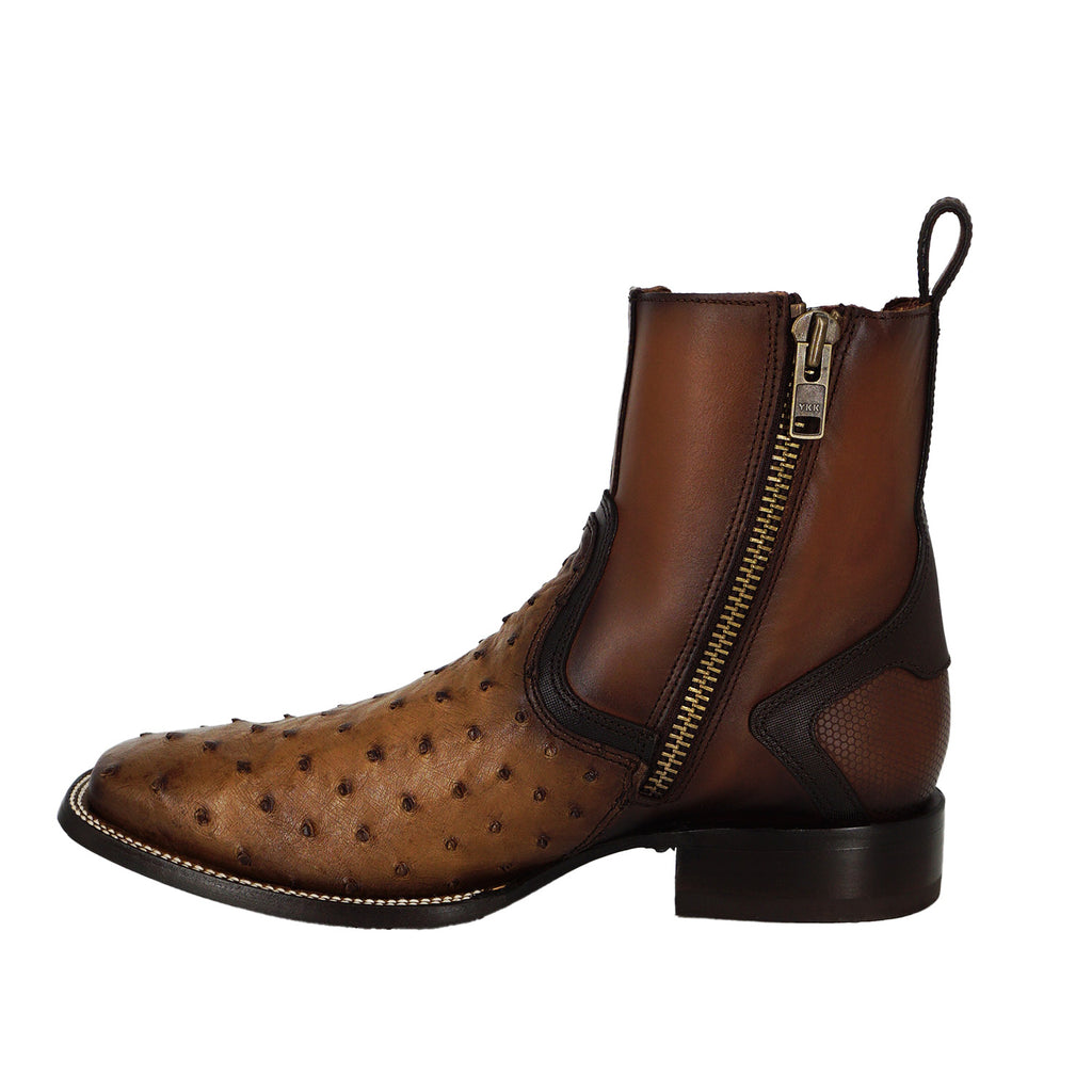 Cuadra Men's Ostrich Zipper & Elastic Square Toe CU889 - Lugano Cafe
