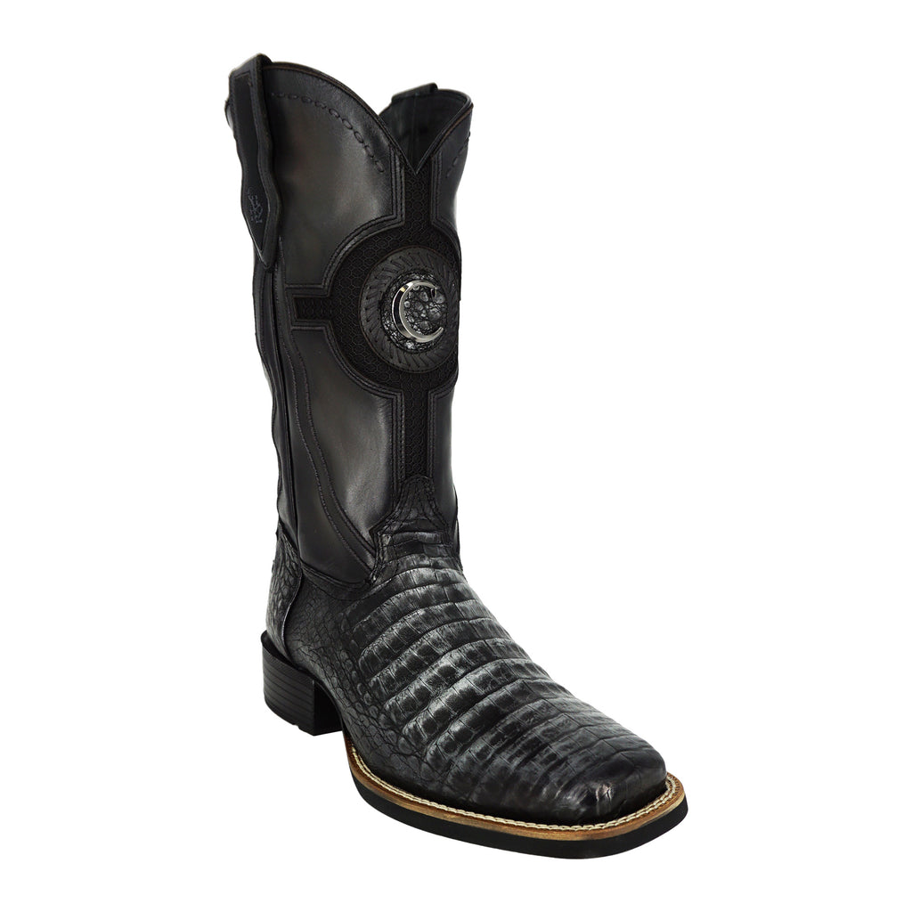 Cuadra Men's Caiman Embroidery & Laser Square Toe CU976 - Silver & Black