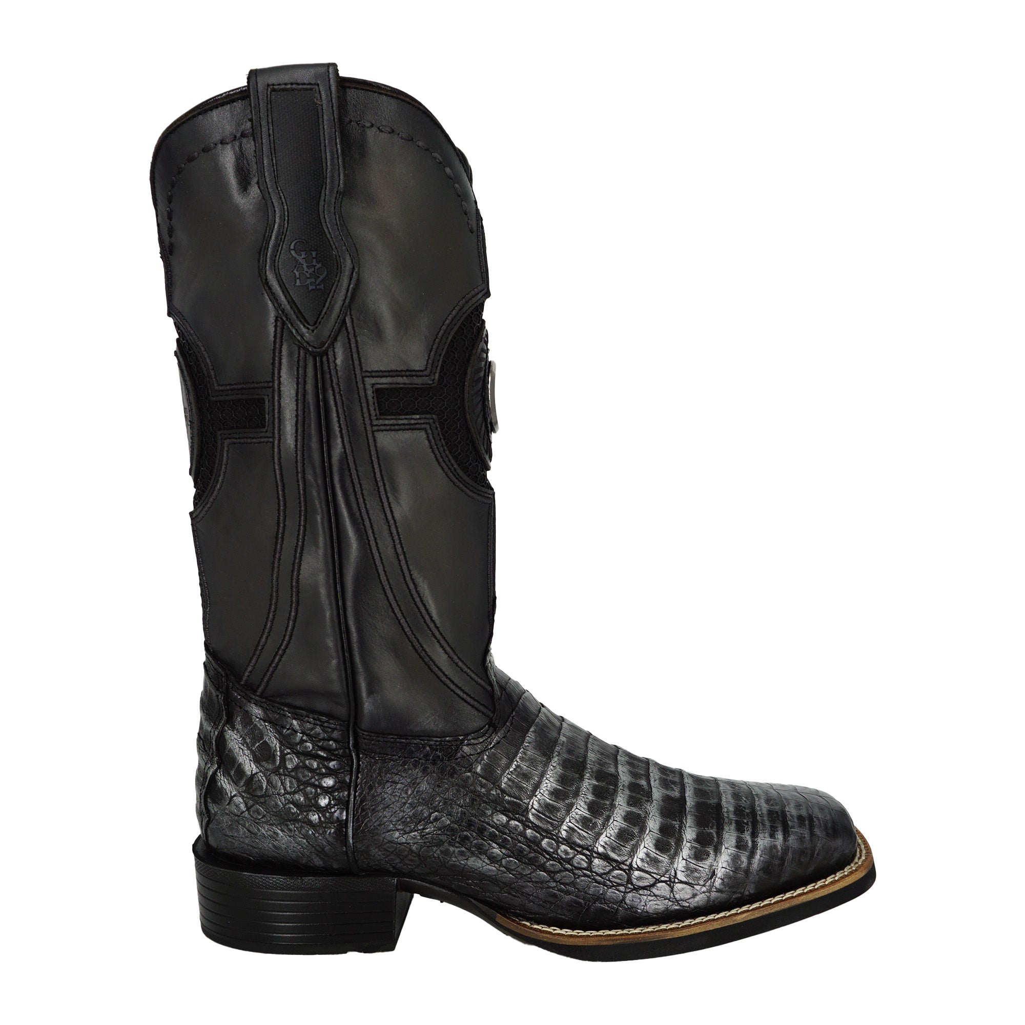 Cuadra Men's Caiman Embroidery & Laser Square Toe CU976 - Silver & Black