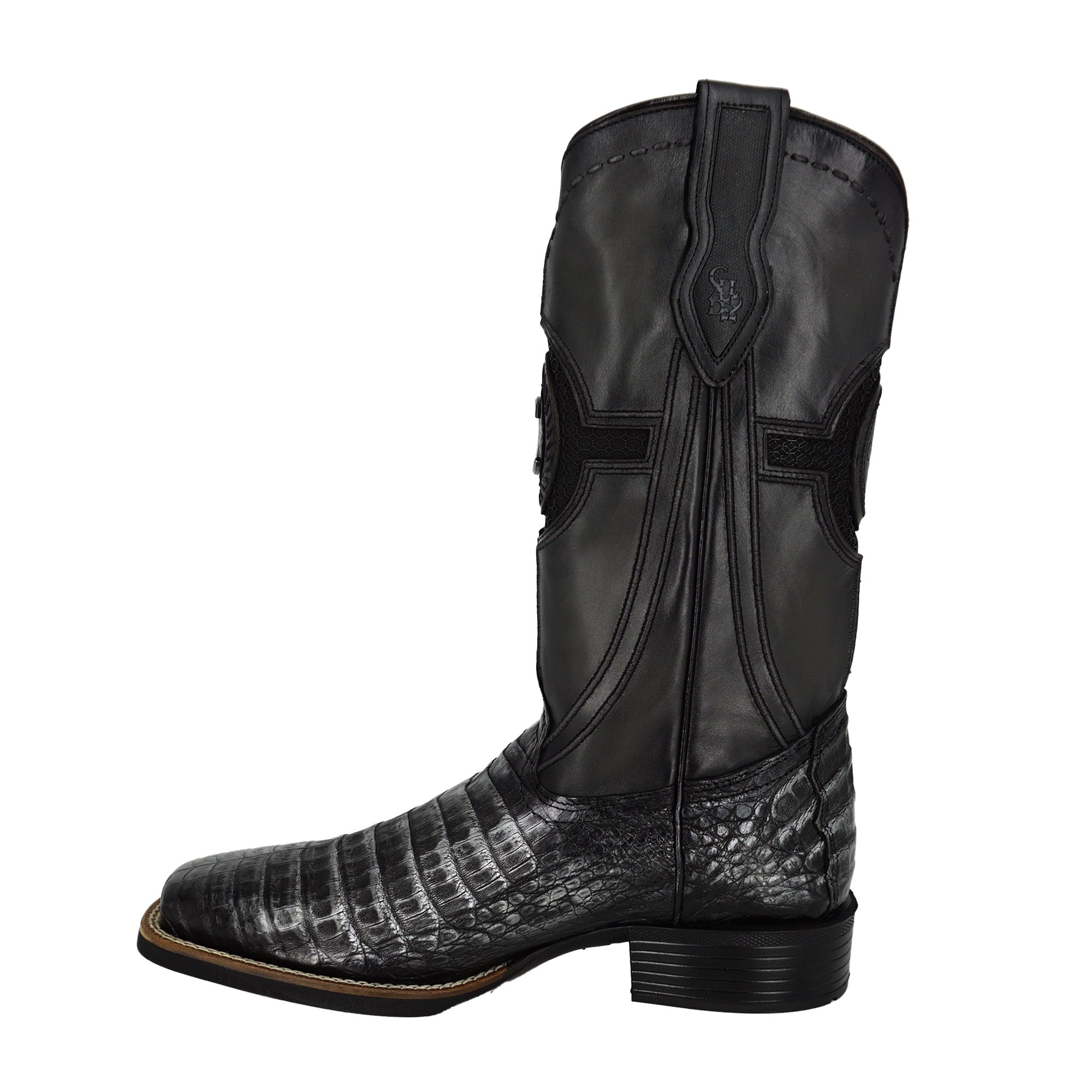 Cuadra Men's Caiman Embroidery & Laser Square Toe CU976 - Silver & Black