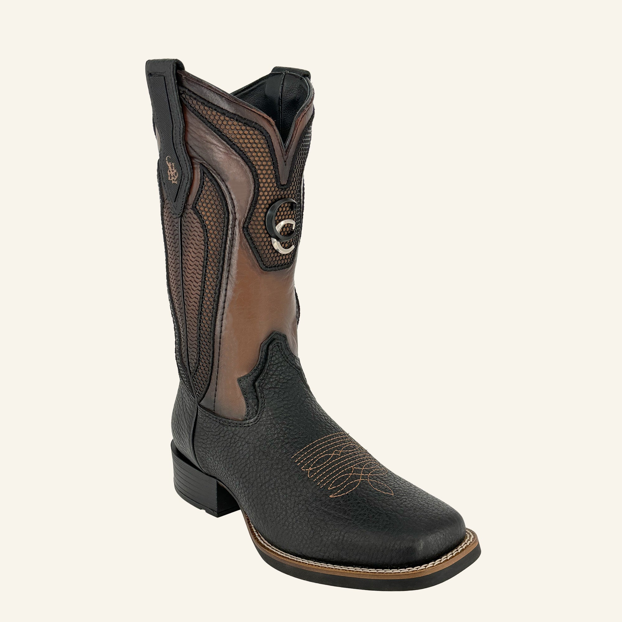 Cuadra Men's American Bison Embroidery Square Toe CU982 - Black & Honey