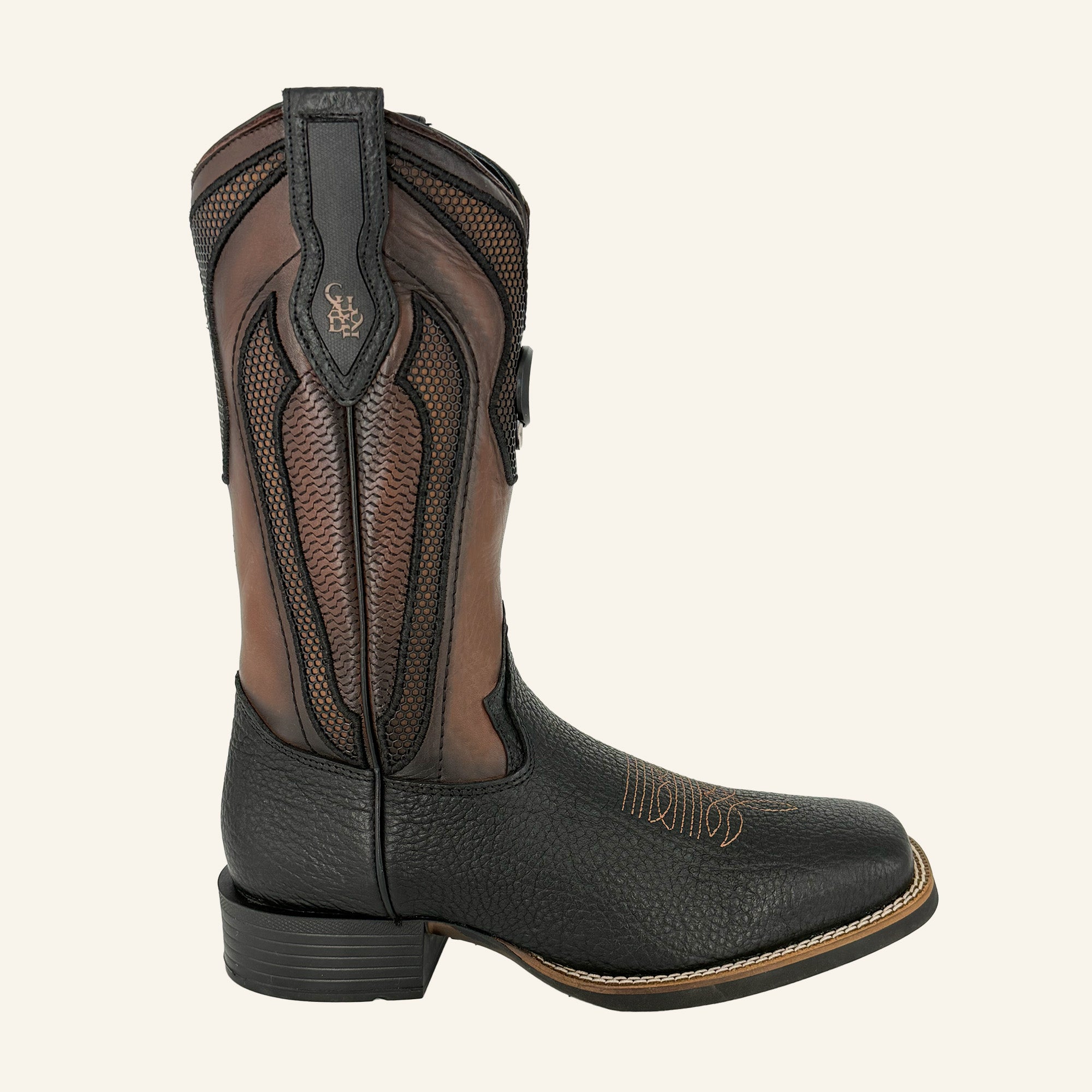 Cuadra Men's American Bison Embroidery Square Toe CU982 - Black & Honey
