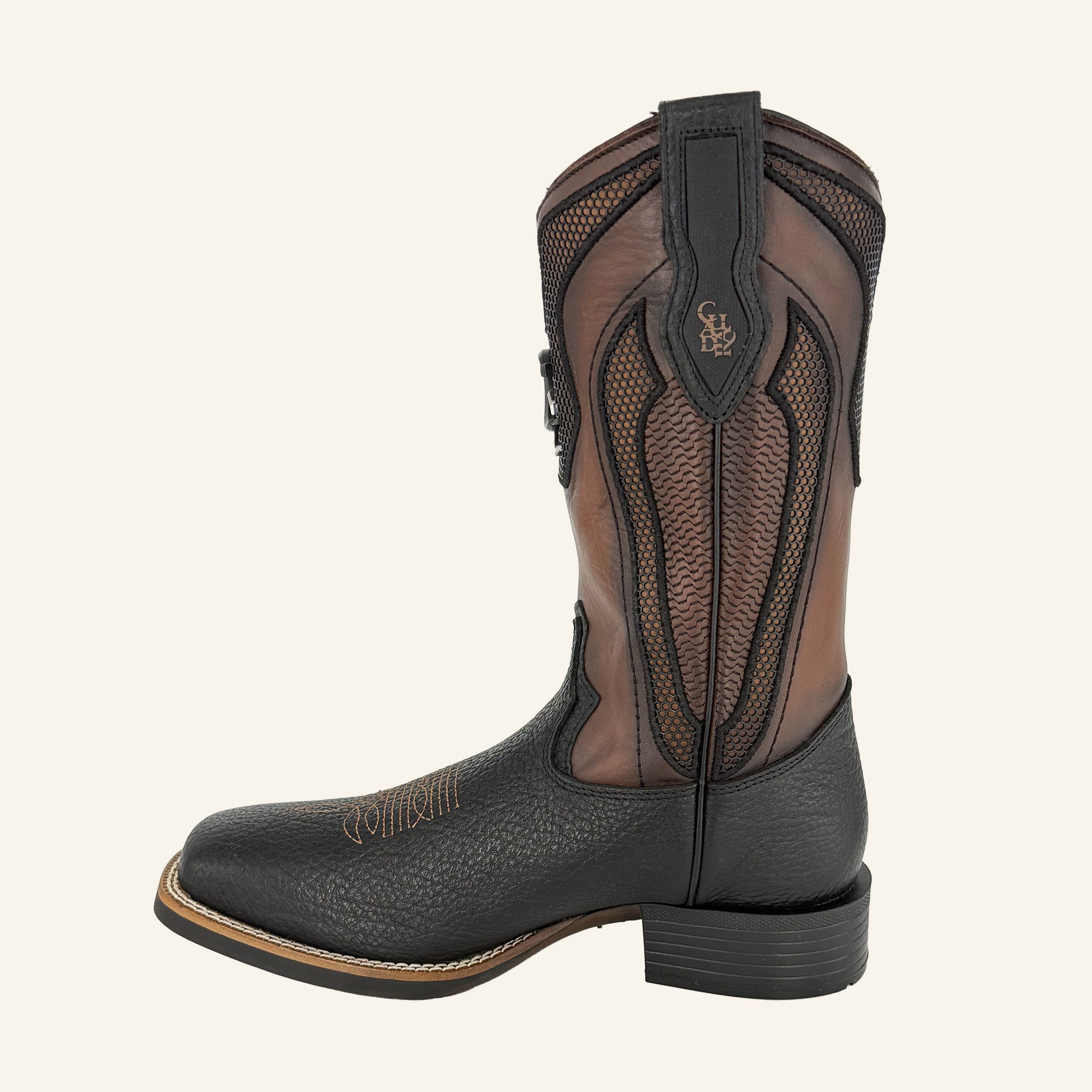 Cuadra Men's American Bison Embroidery Square Toe CU982 - Black & Honey