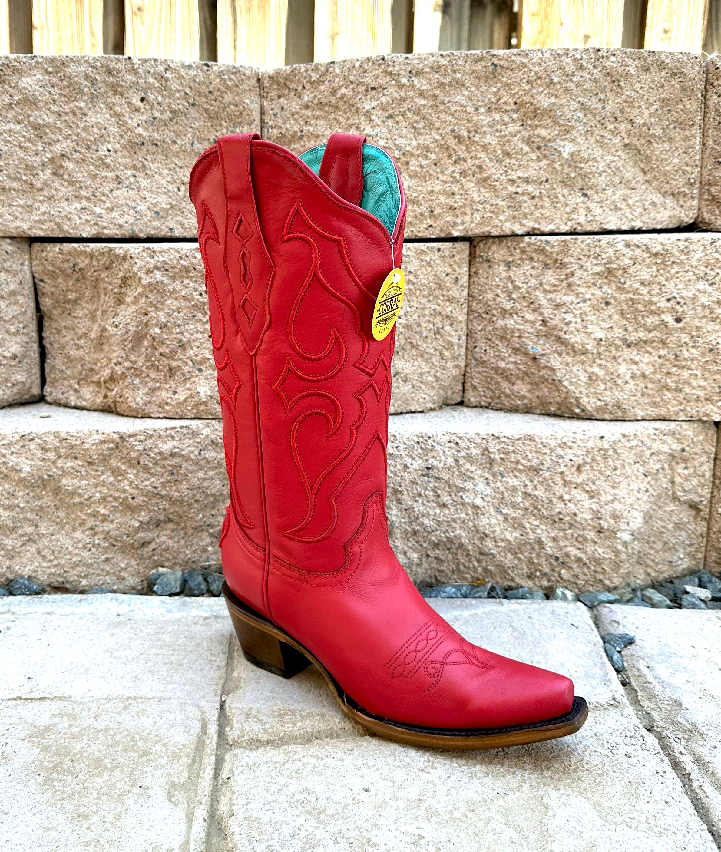 Corral Women's Snip Toe Boots Z5073 Stitch Pattern & Inlay Pullstraps - Red