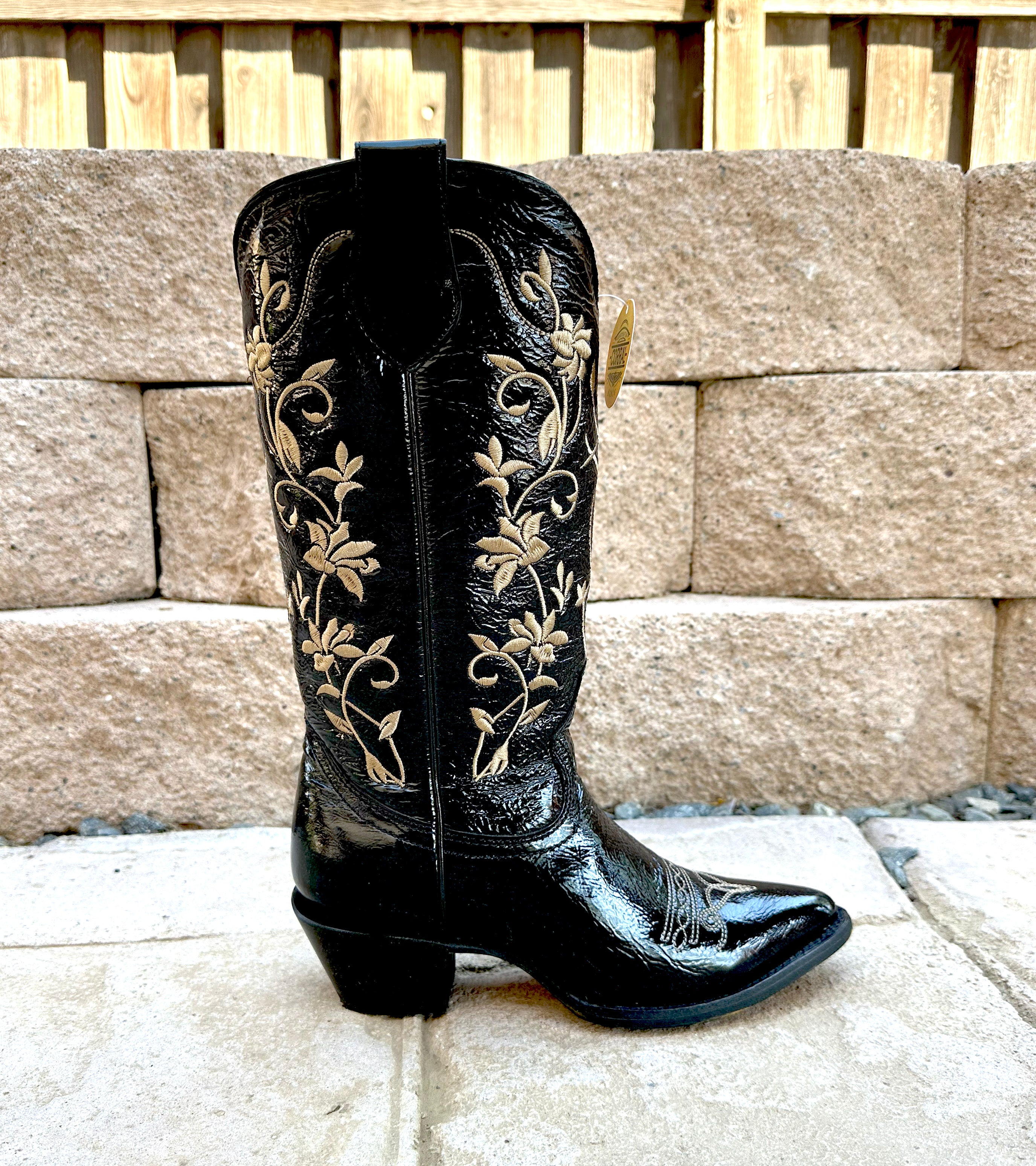 Corral Women's Pointed ToeBoots Z5104 Patent Leather Embroidery - Black