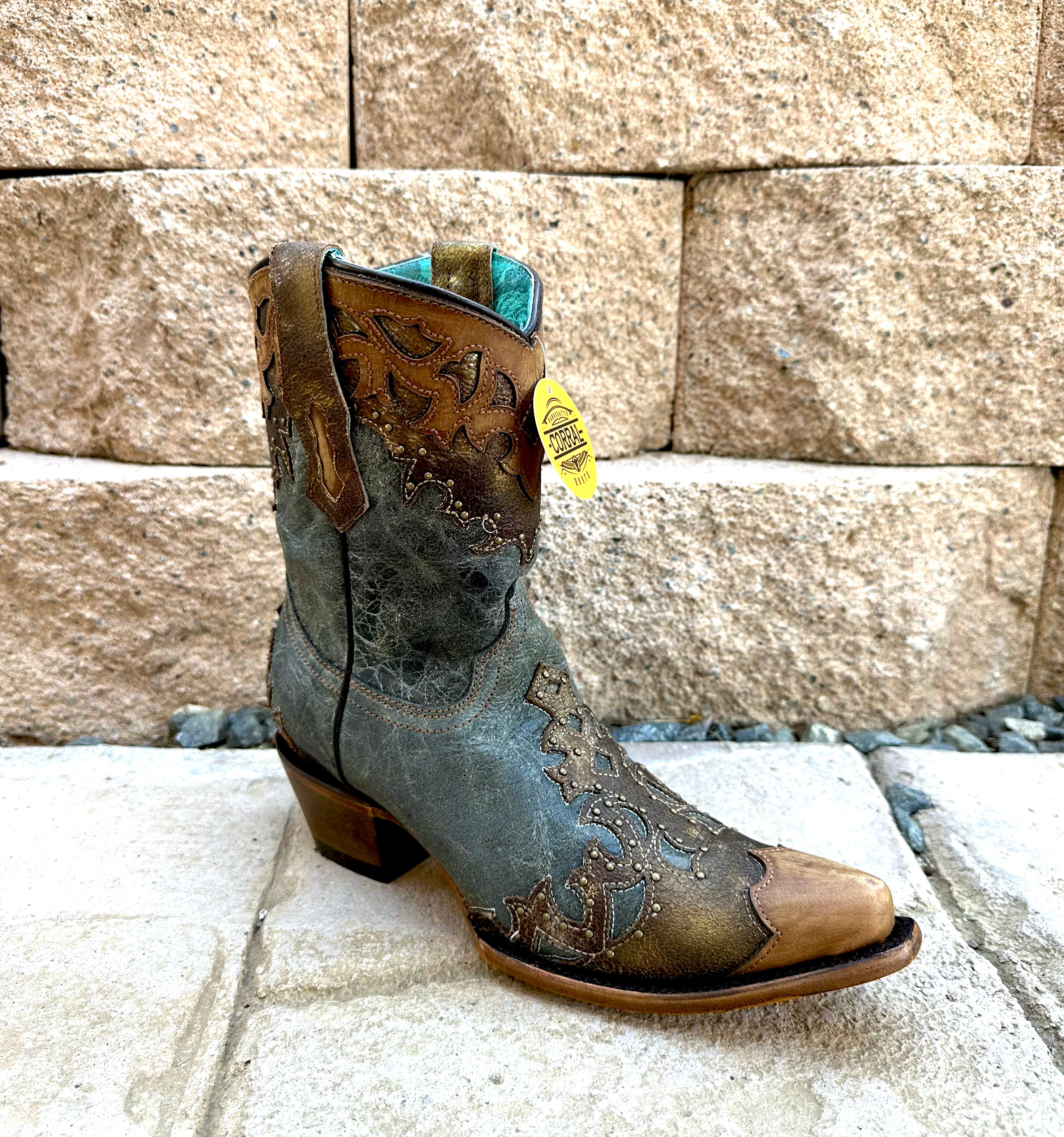 Corral Women's Ankle Boot Z5149 - Black Bronze Overlay, Embroidery, Studs & Fringes