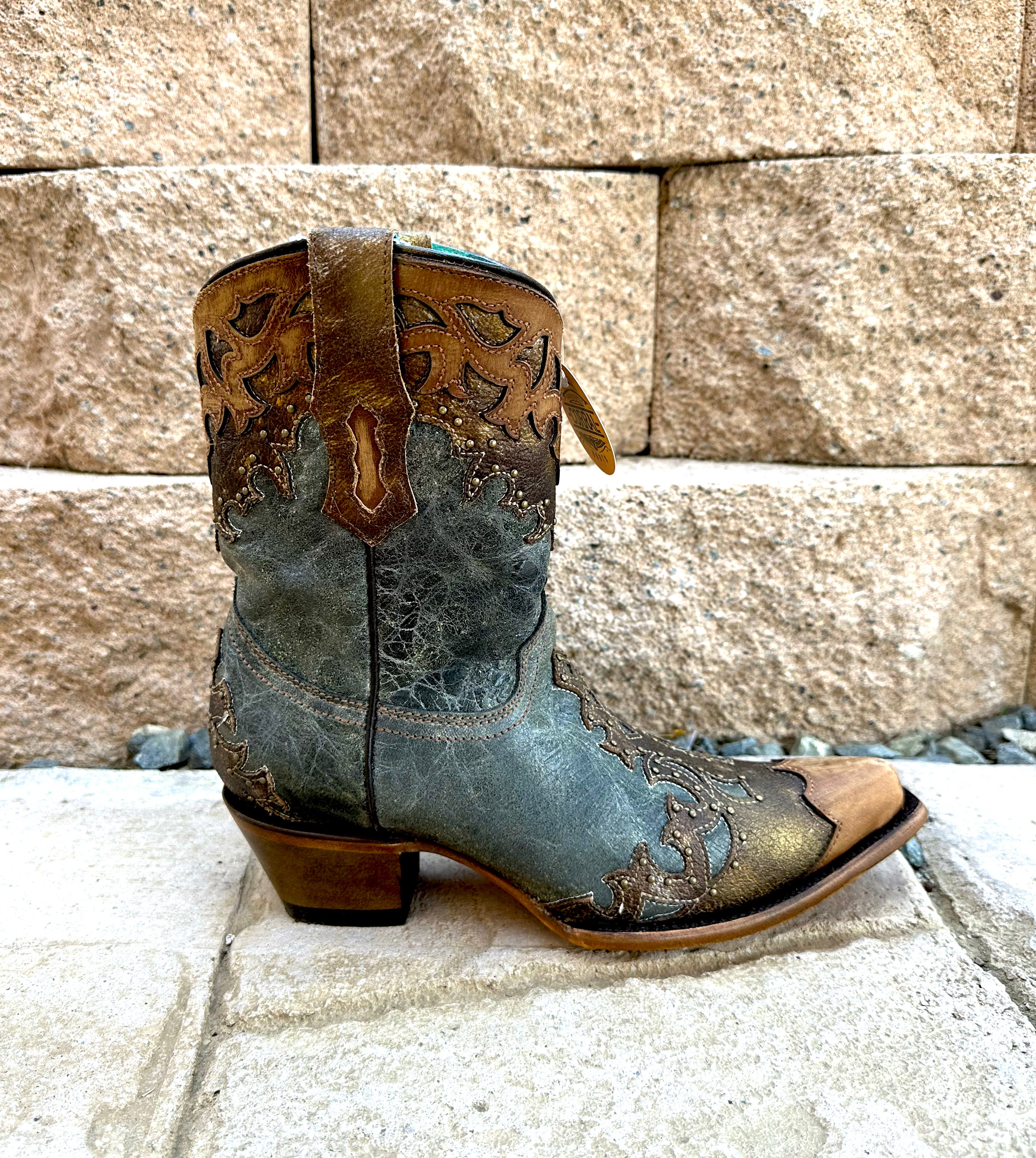 Corral Women's Ankle Boot Z5149 - Black Bronze Overlay, Embroidery, Studs & Fringes