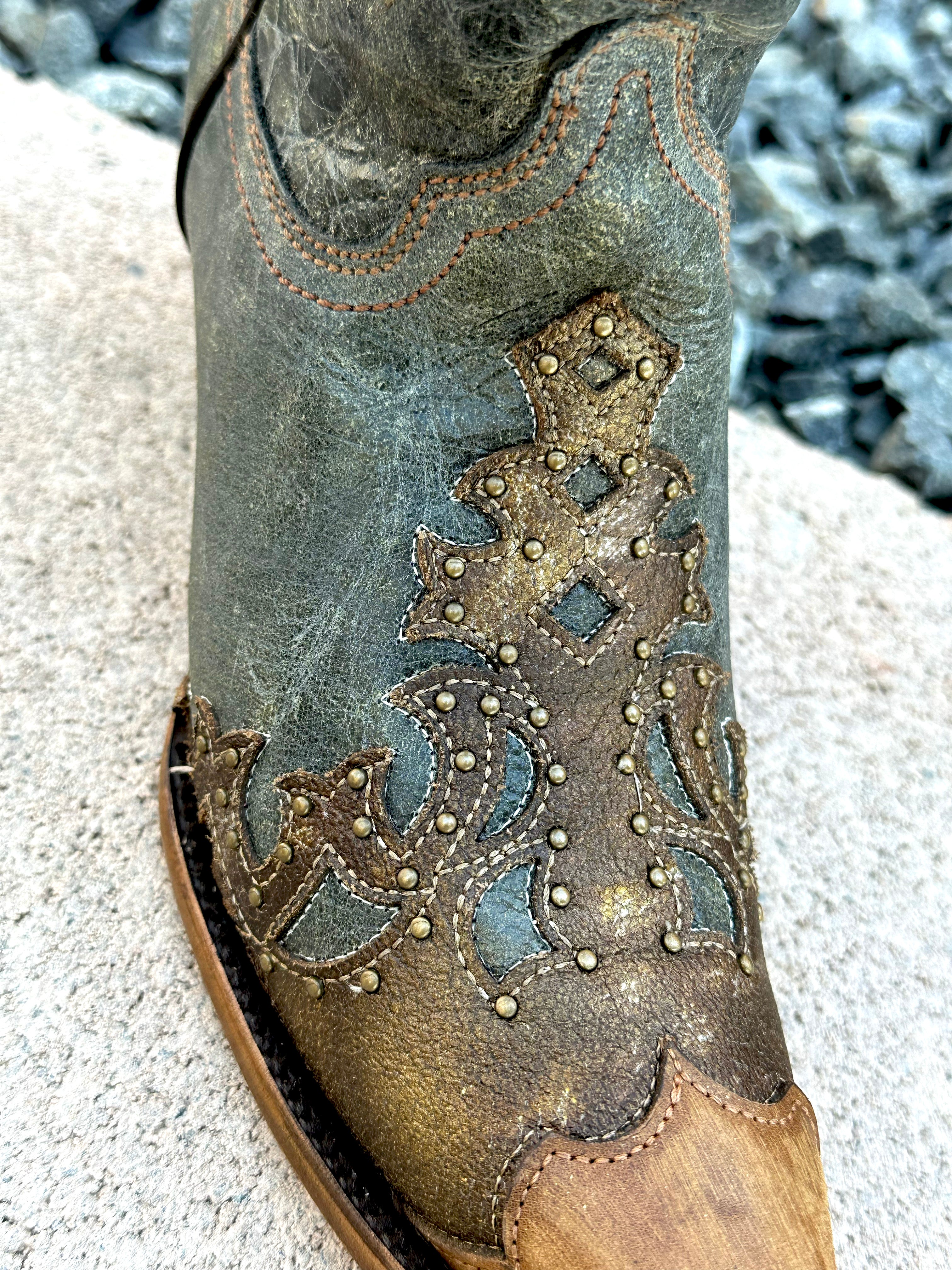 Corral Women's Ankle Boot Z5149 - Black Bronze Overlay, Embroidery, Studs & Fringes