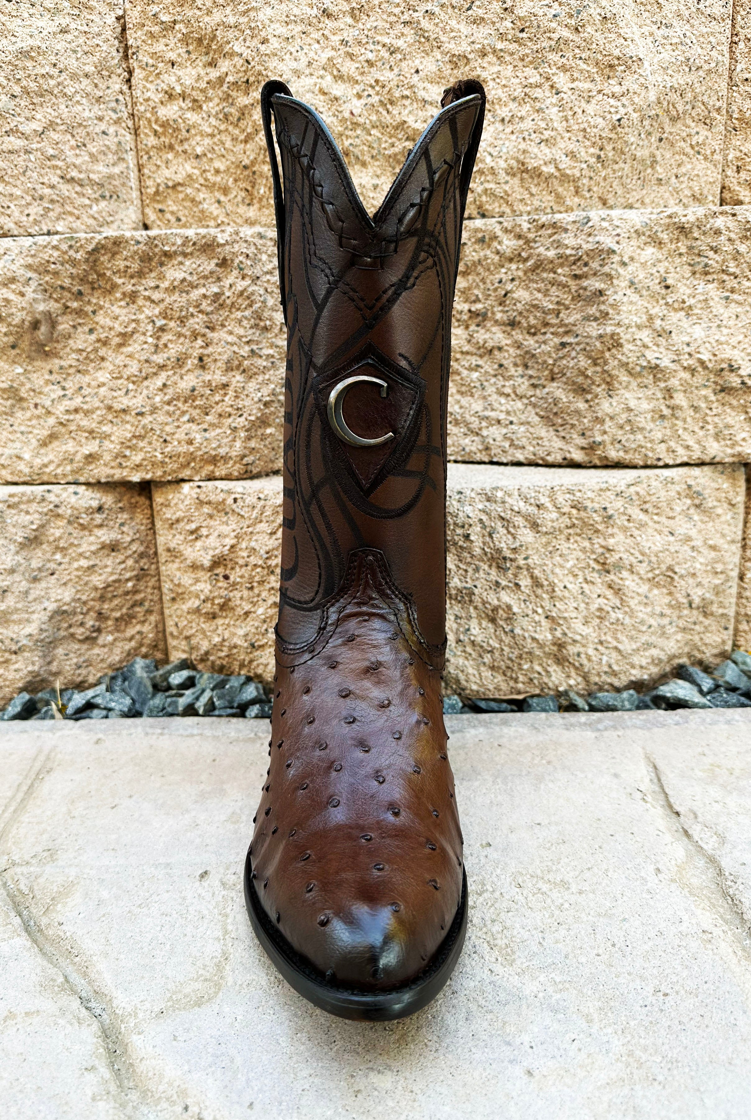 Cuadra Men’s Round Toe Boots (Semi Oval) Ostrich CU681 - Flame Cafe