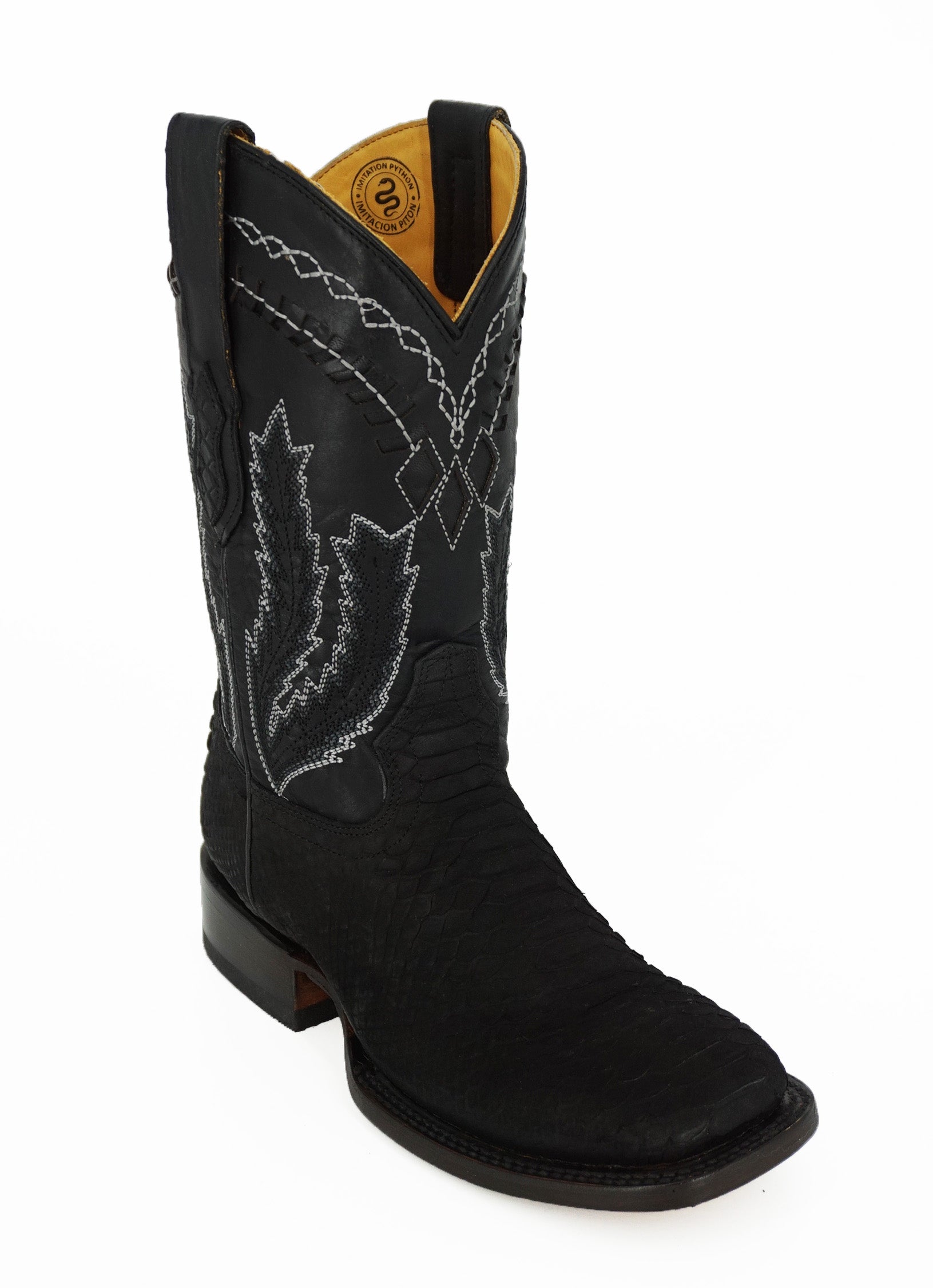 Hooch Men's Wide Square Toe Python Print H52R6305 - Nobuck Black