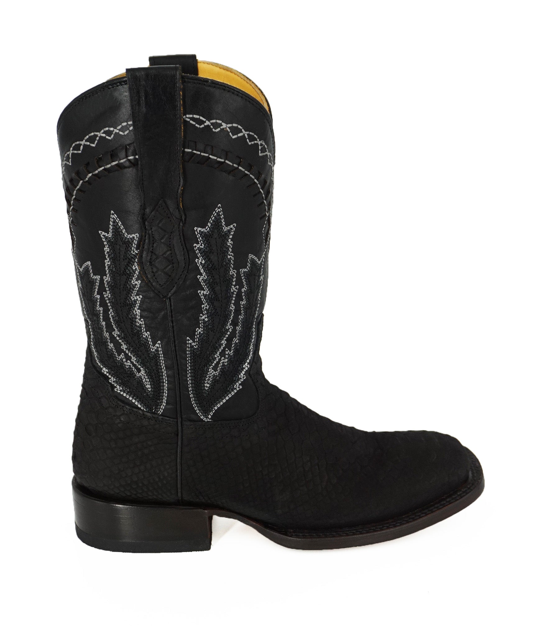 Hooch Men's Wide Square Toe Python Print H52R6305 - Nobuck Black