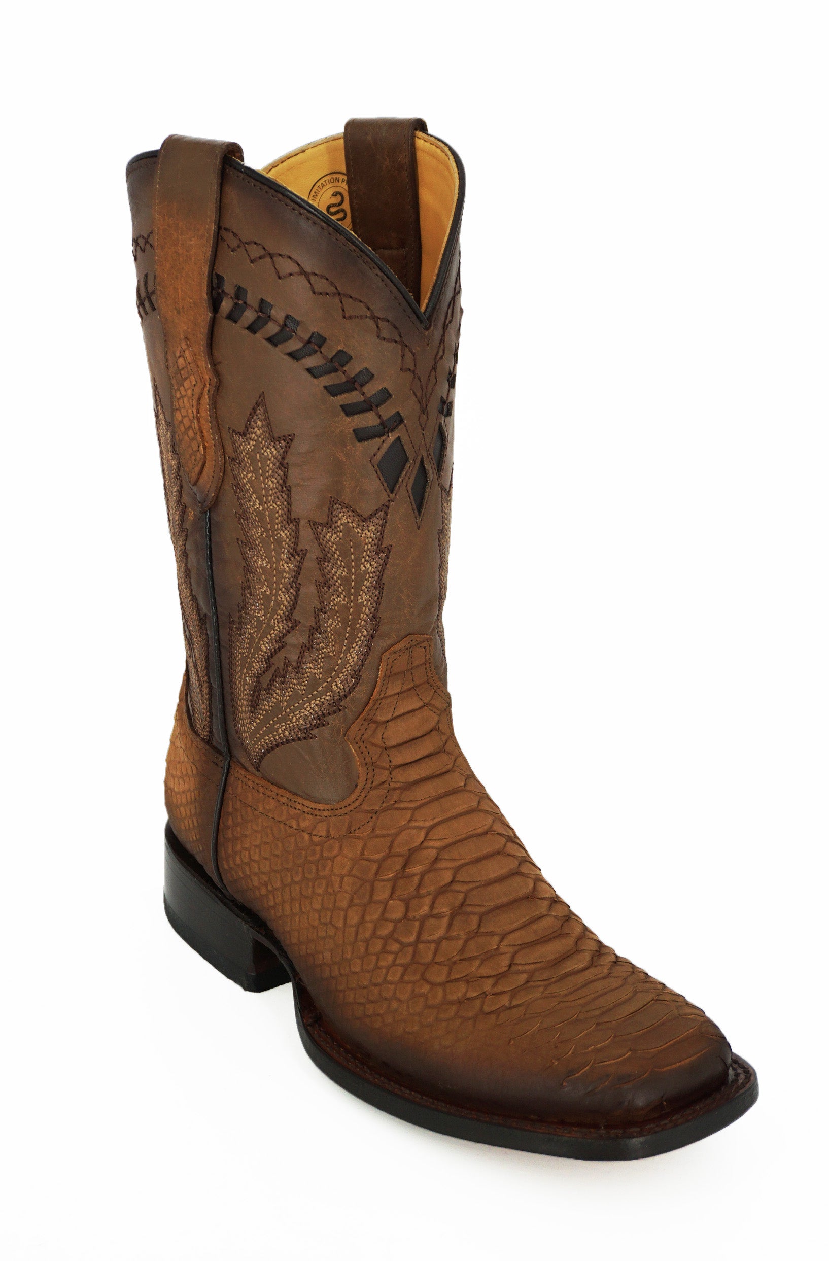 Hooch Men's Wide Square Toe Python Print H52R6351 - Nobuck Honey