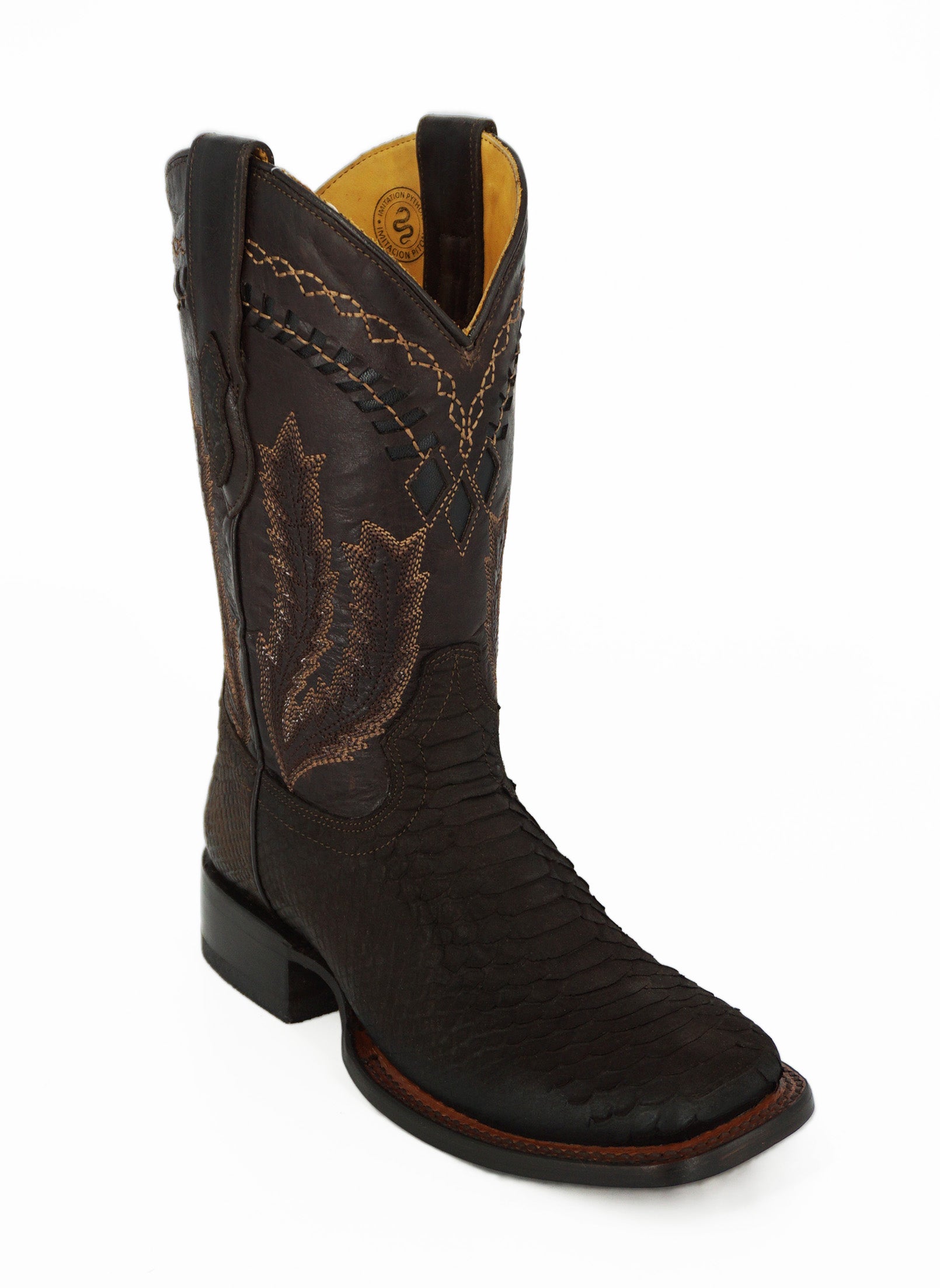 Hooch Men's Wide Square Toe Python Print H52R6394 - Nobuck Chocolate