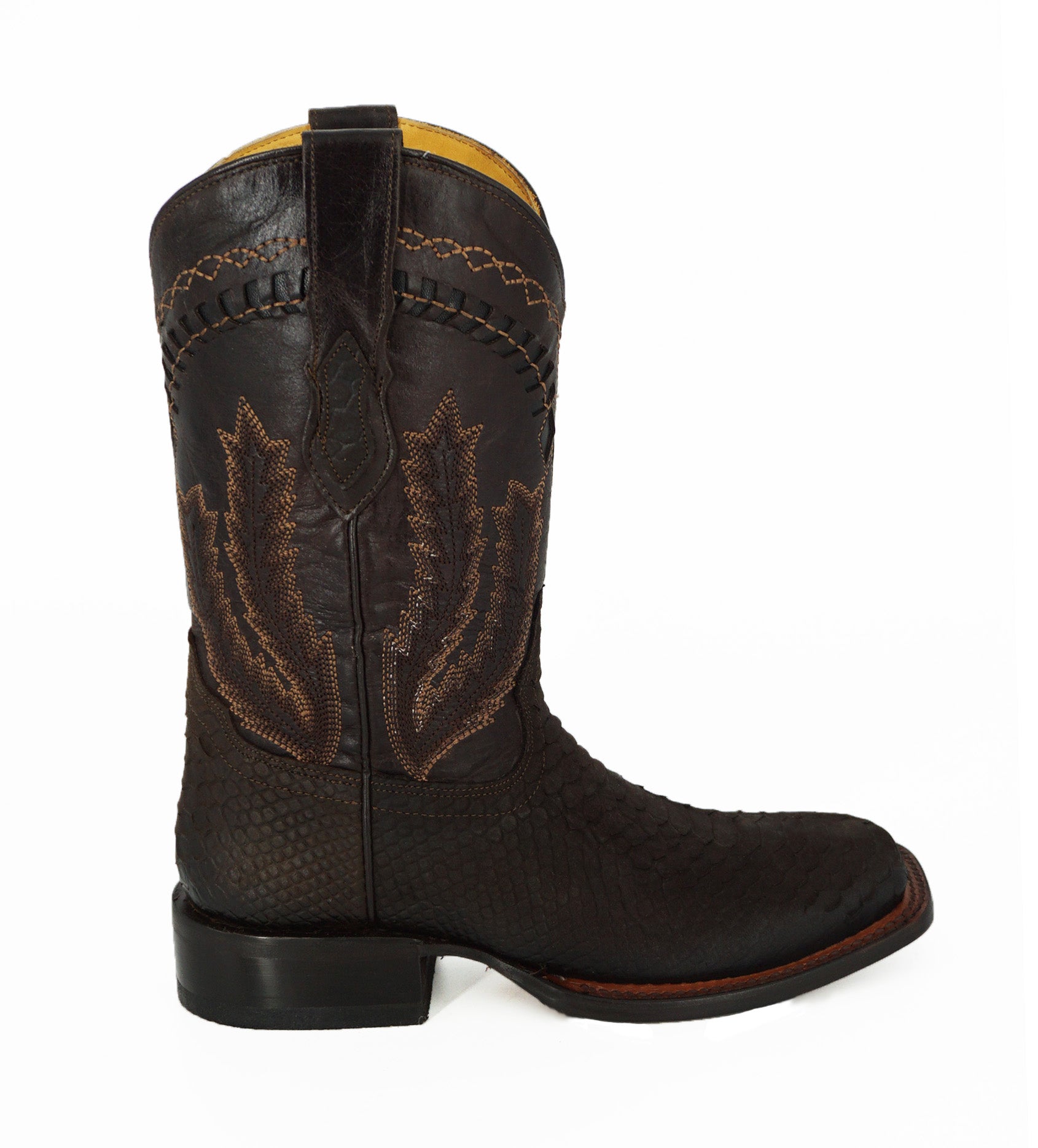 Hooch Men's Wide Square Toe Python Print H52R6394 - Nobuck Chocolate