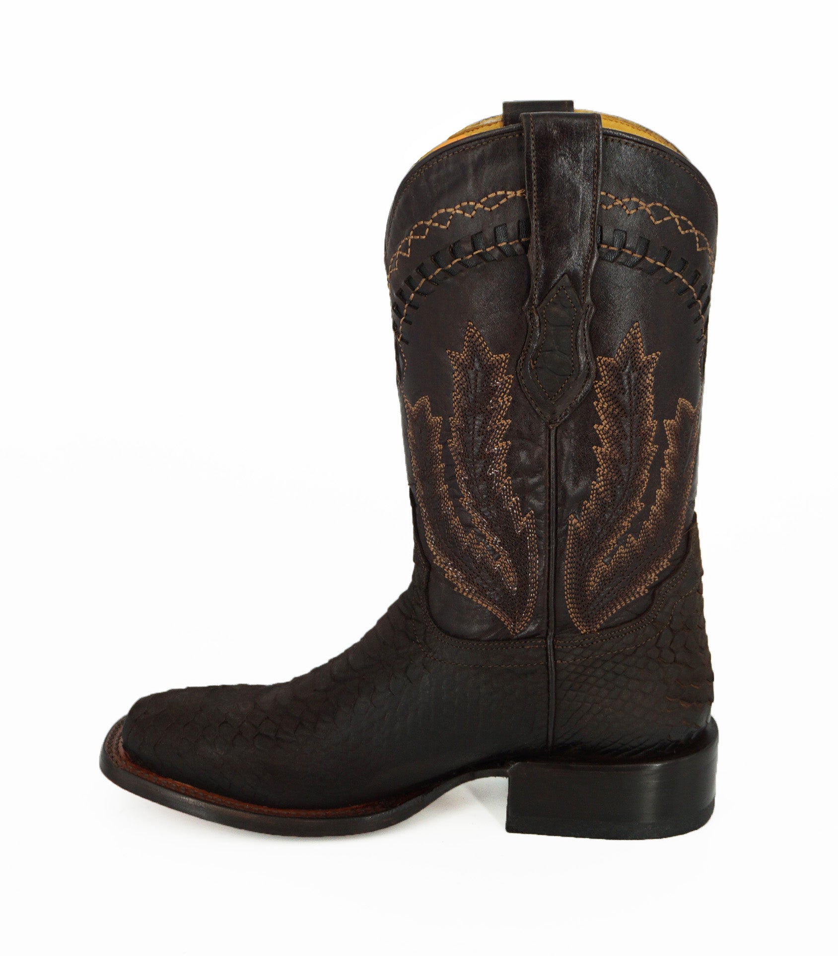 Hooch Men's Wide Square Toe Python Print H52R6394 - Nobuck Chocolate