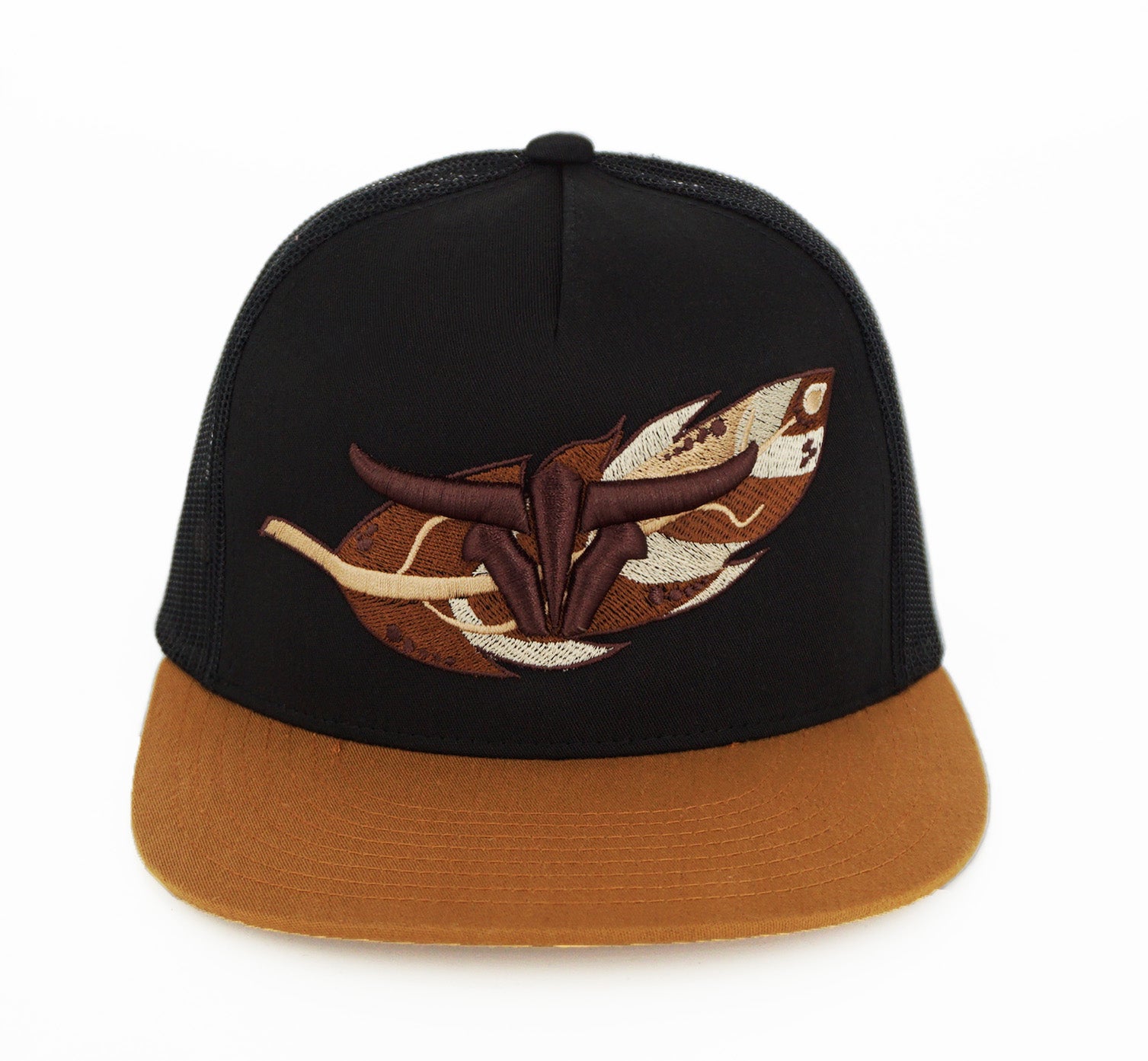 El Viejon Brand Feather Black Flat Visor Hat