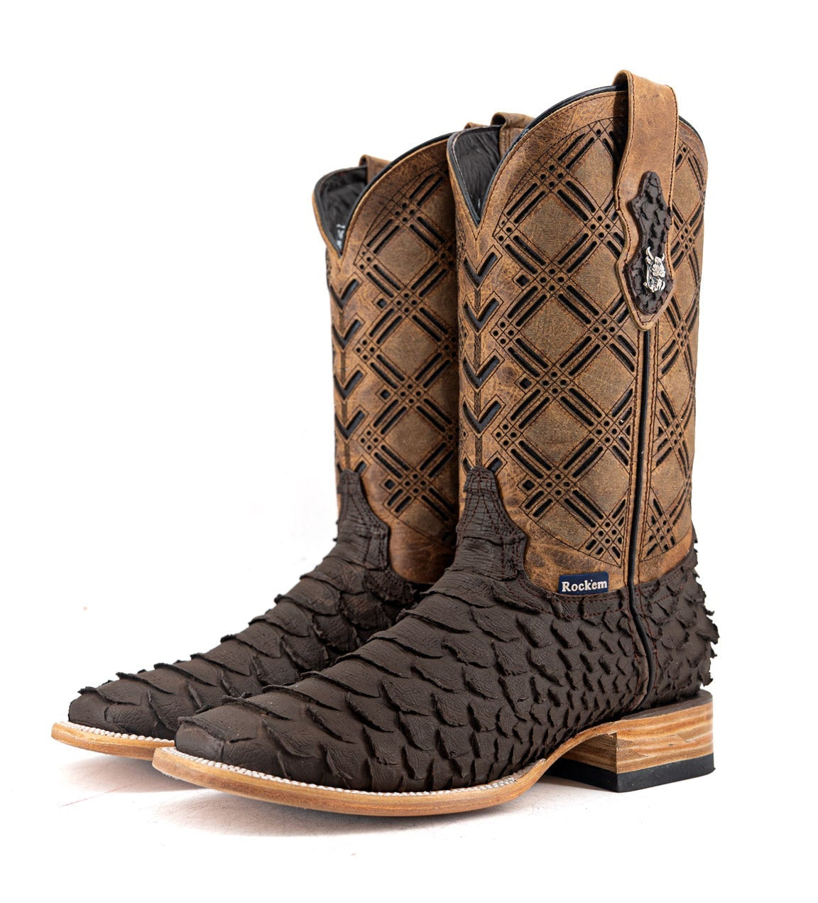 Rock'em Men's Bradley Python Print Square Toe Cowboy Boot MR22 - Matte Brown