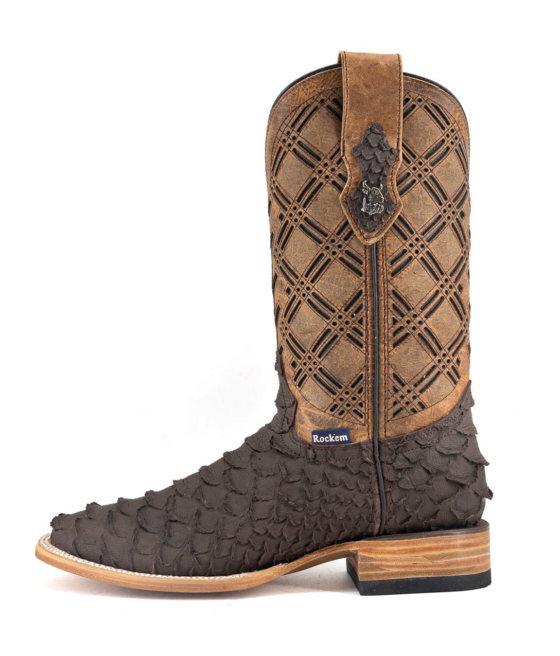 Rock'em Men's Bradley Python Print Square Toe Cowboy Boot MR22 - Matte Brown