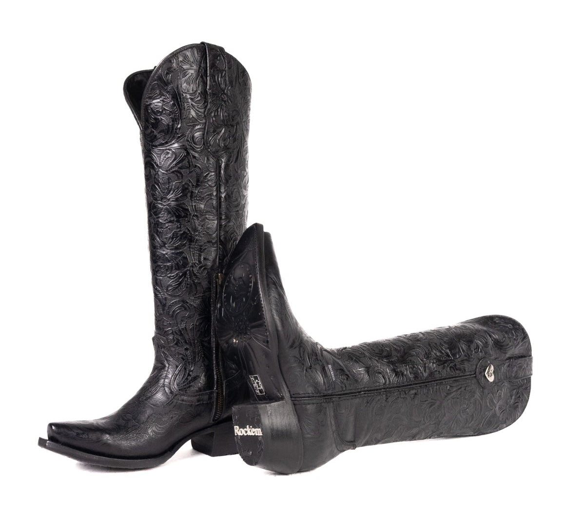 Rock'em Nancy Tall Calf Snip Toe Cowgirl Boot 014 - Black