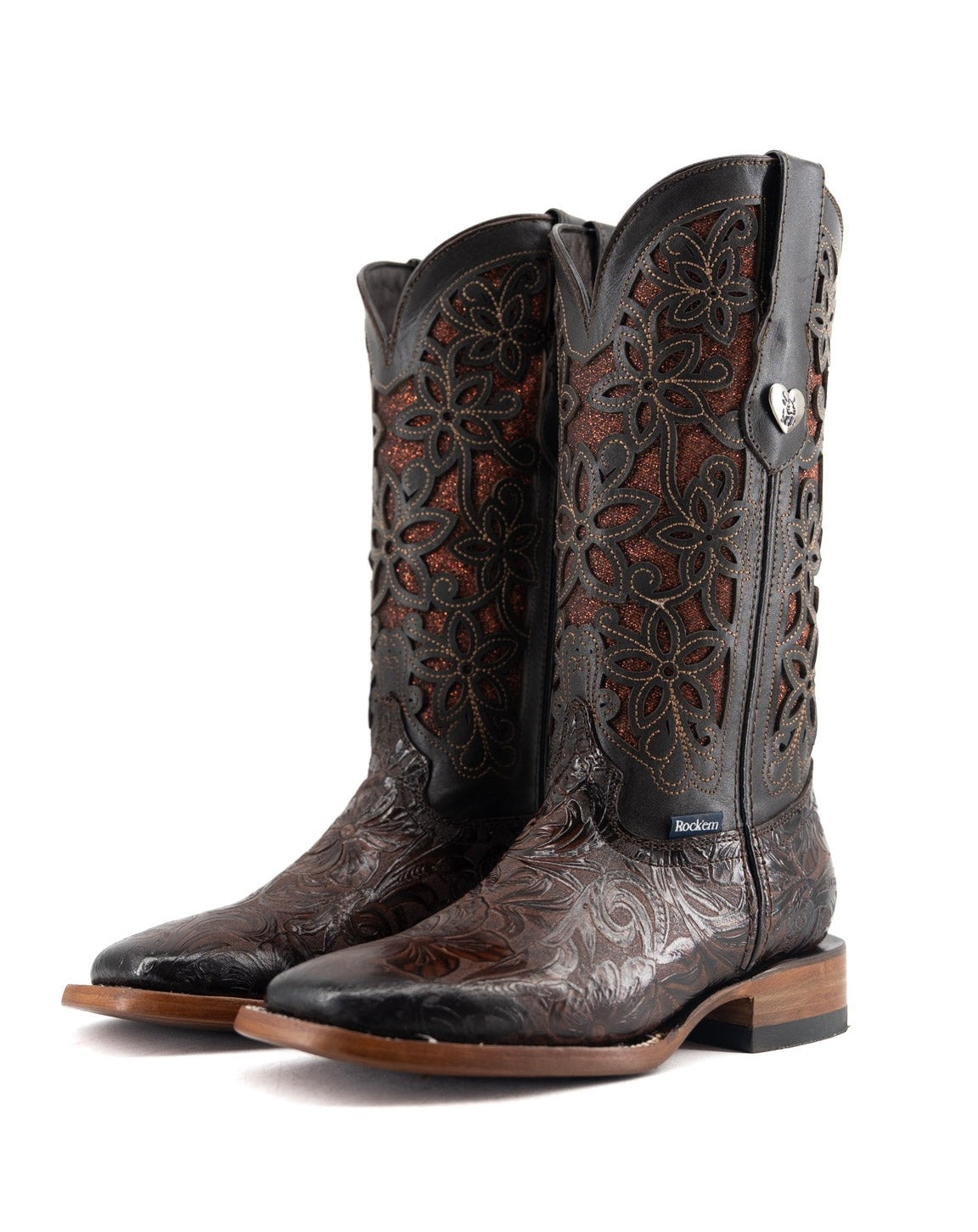 Rock'em Women's Alma Flor de Luz Tooled Square Toe 012 - Brown