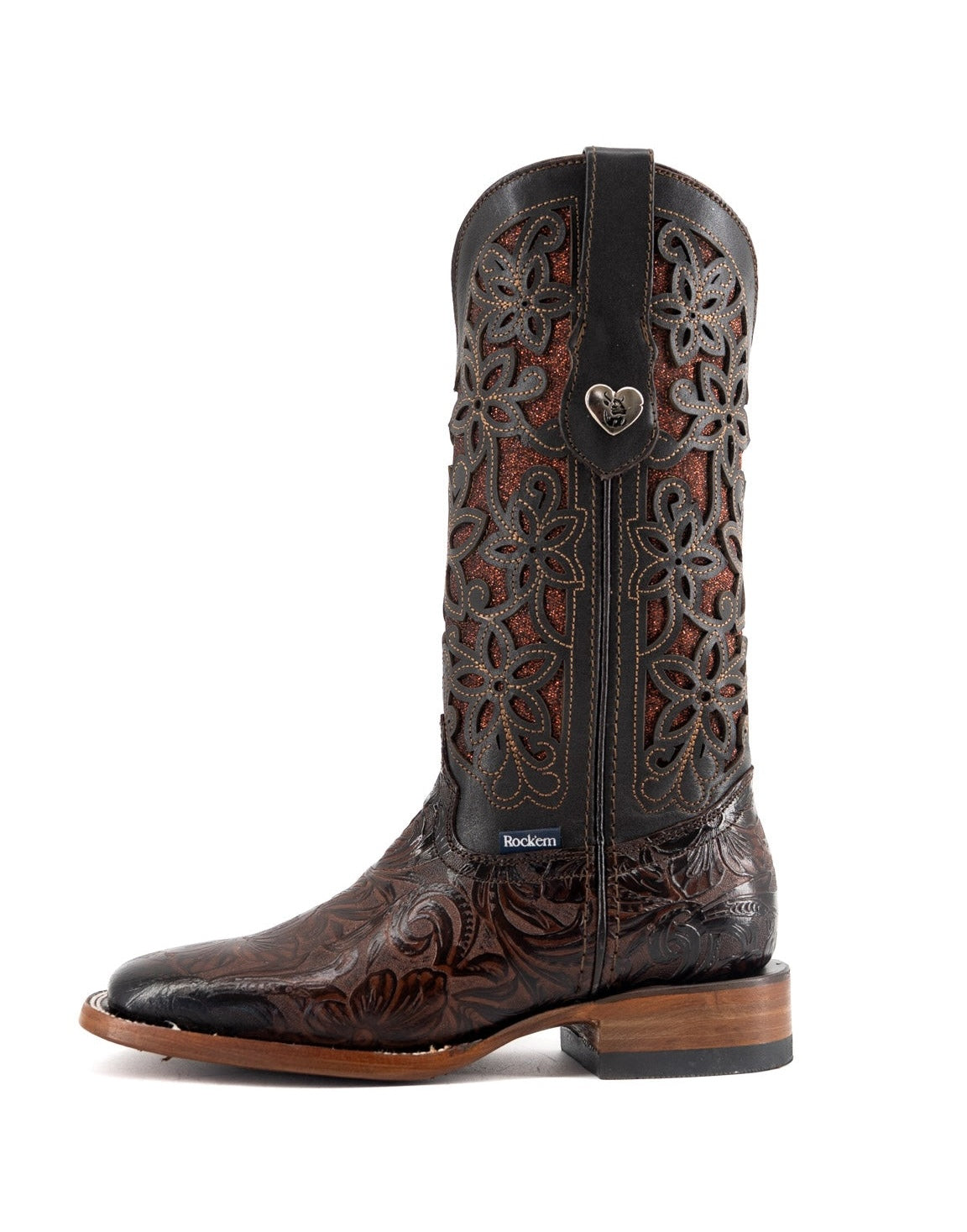 Rock'em Women's Alma Flor de Luz Tooled Square Toe 012 - Brown
