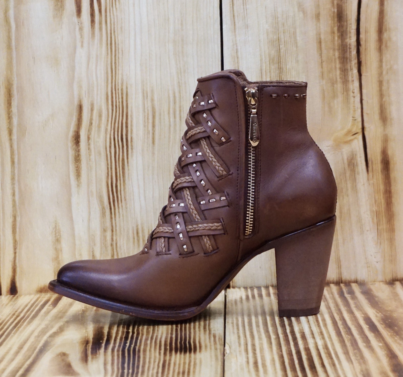 Cuadra Women's Honey Laser & Woven Round Toe Ankle Boot CU573 - Toledo Castano