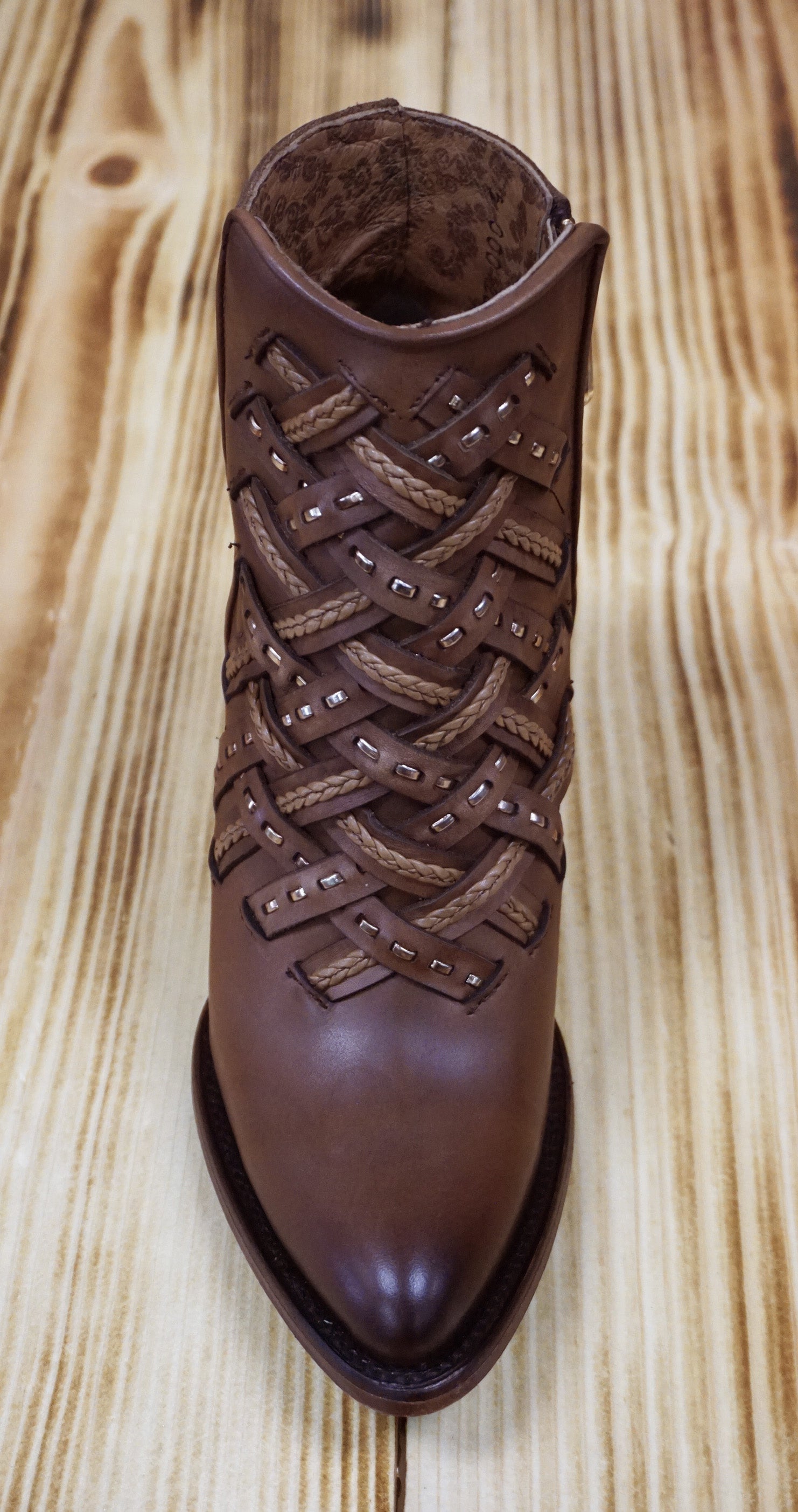 Cuadra Women's Honey Laser & Woven Round Toe Ankle Boot CU573 - Toledo Castano