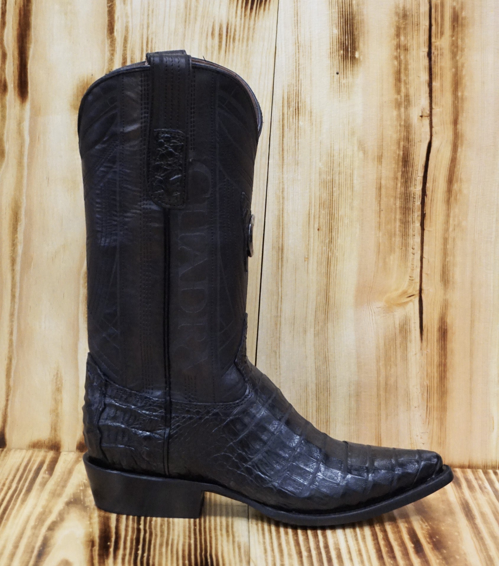 Cuadra Men's Caiman Belly Laser and Embroidery Traditional Pointed Toe CU712 - Black