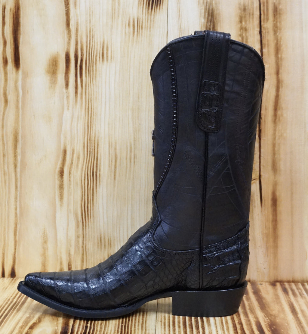 Cuadra Men's Caiman Belly Laser and Embroidery Traditional Pointed Toe CU712 - Black