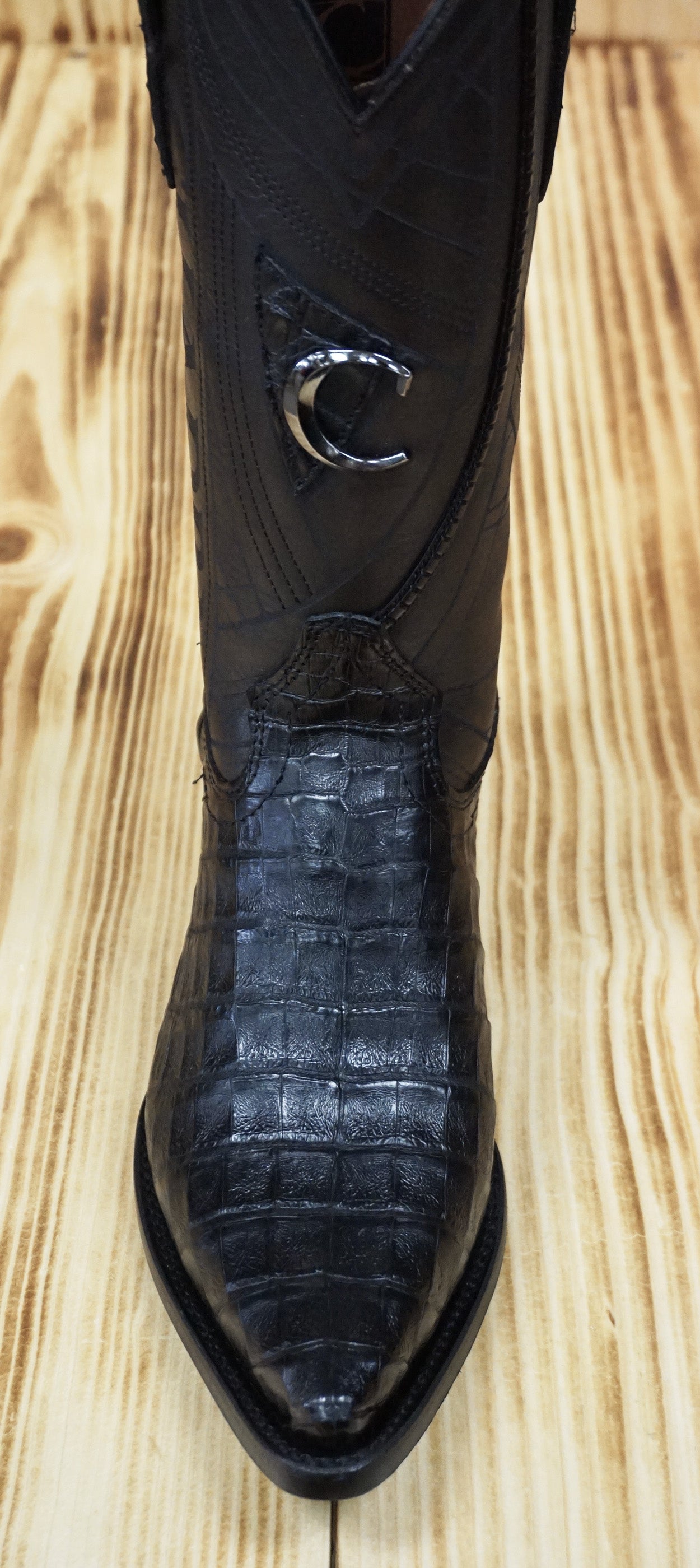 Cuadra Men's Caiman Belly Laser and Embroidery Traditional Pointed Toe CU712 - Black