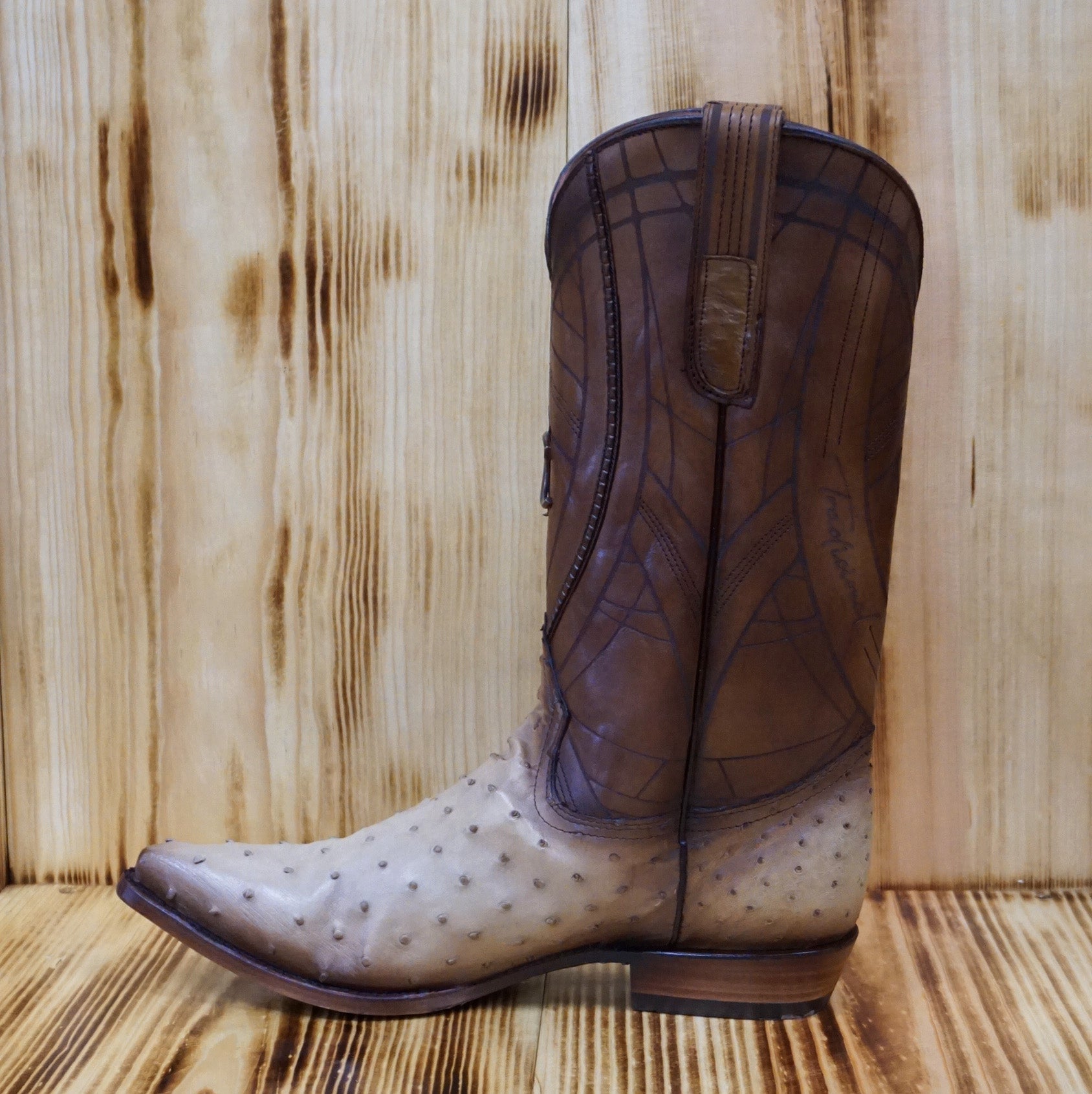 Cuadra Men's Ostrich Laser and Embroidery Traditional Pointed Toe CU811 - Flame Orix