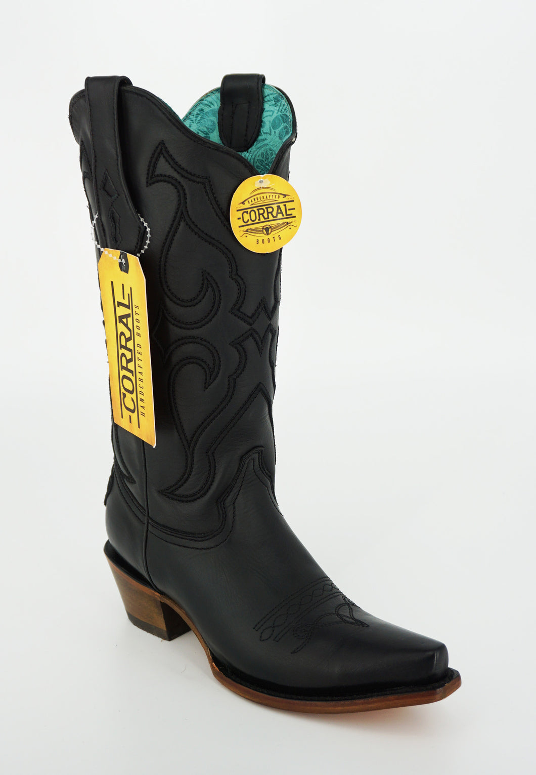 Corral Women's Boot Snip Toe Z5072 Stitch Pattern & Inlay Pullstraps - Black